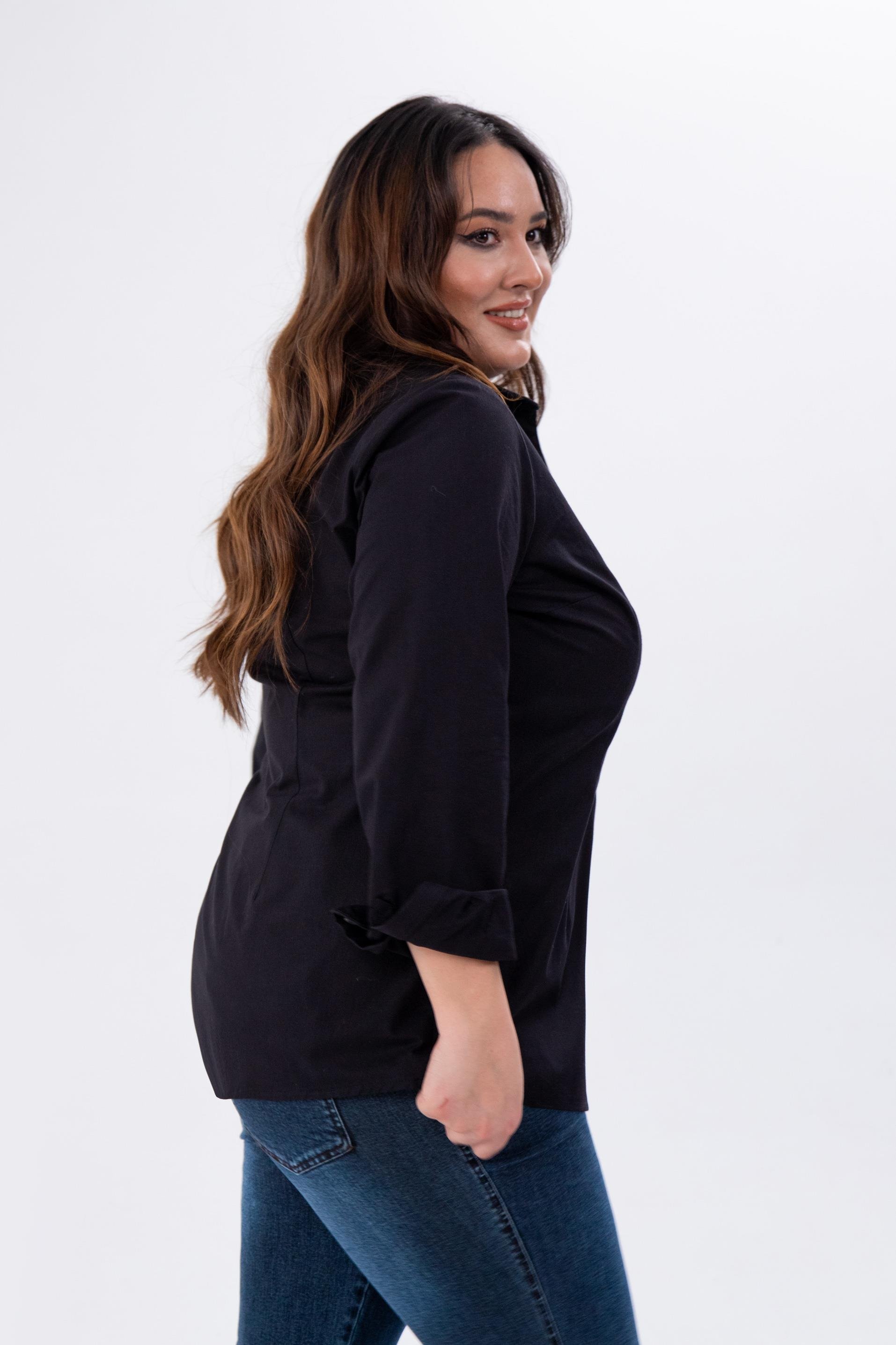 Büyük Beden 122252 Poplin Gömlek  Siyah