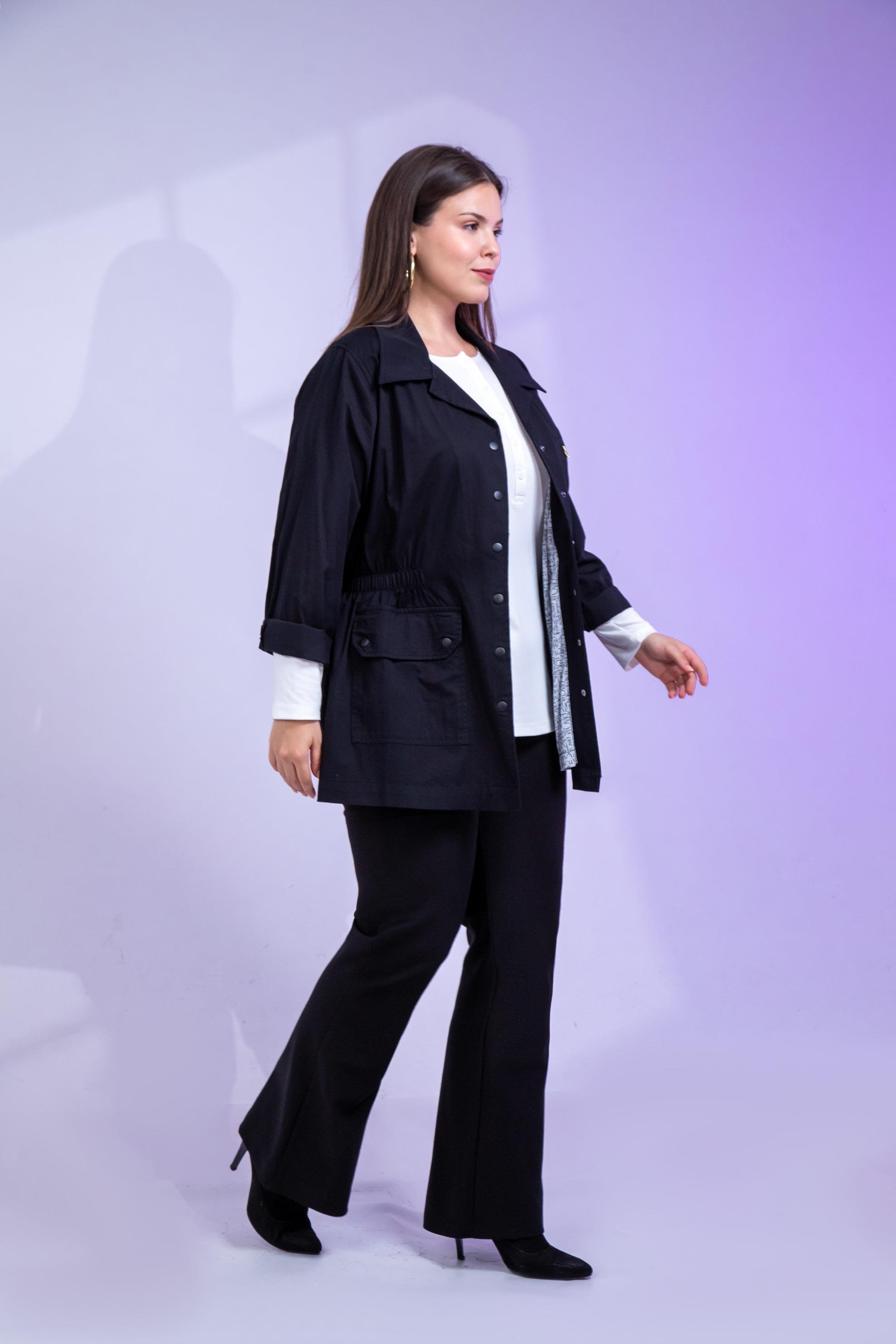 Büyük Beden 1222531 Nakışlı Ceket Siyah