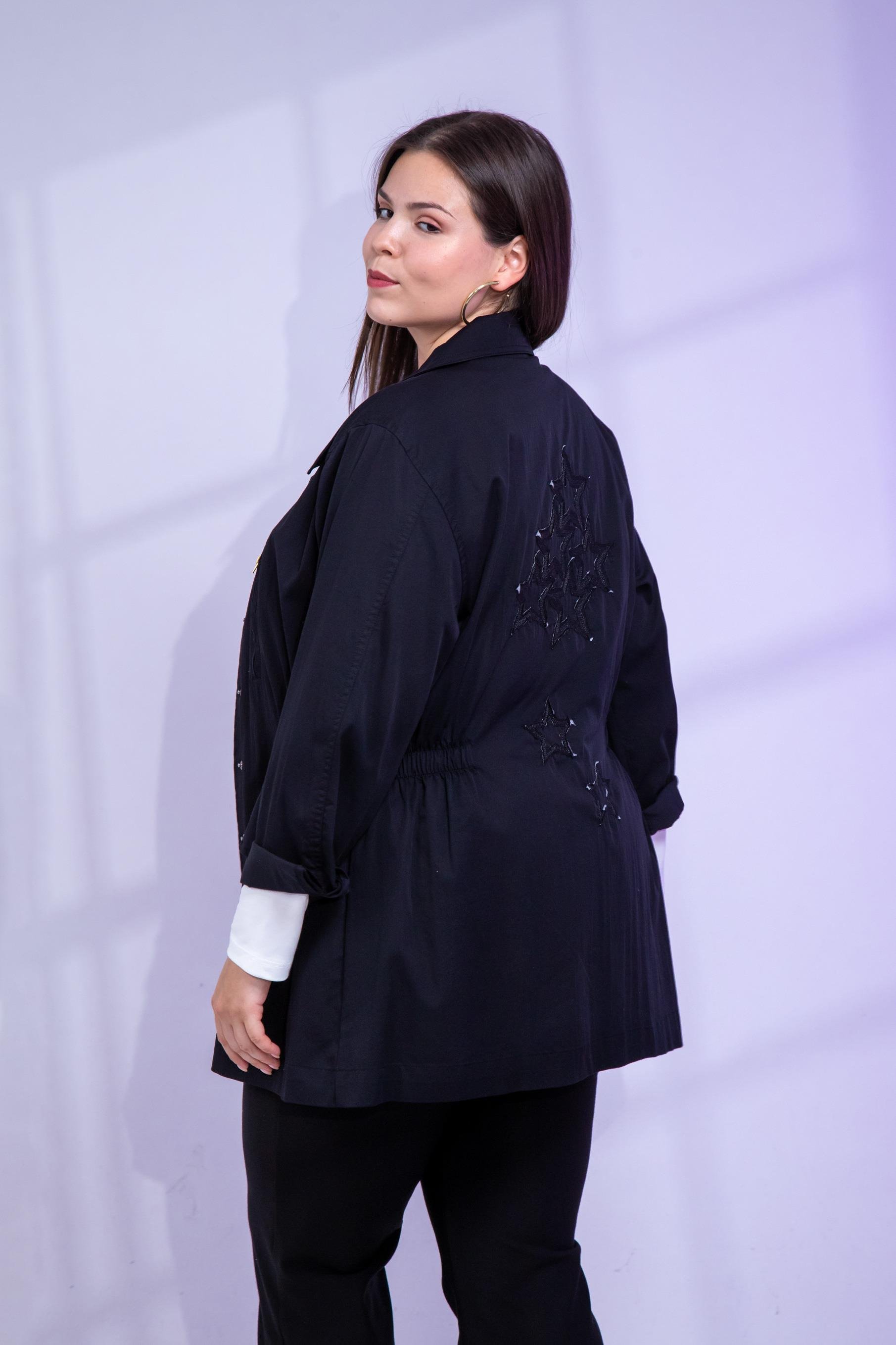 Büyük Beden 1222531 Nakışlı Ceket Siyah