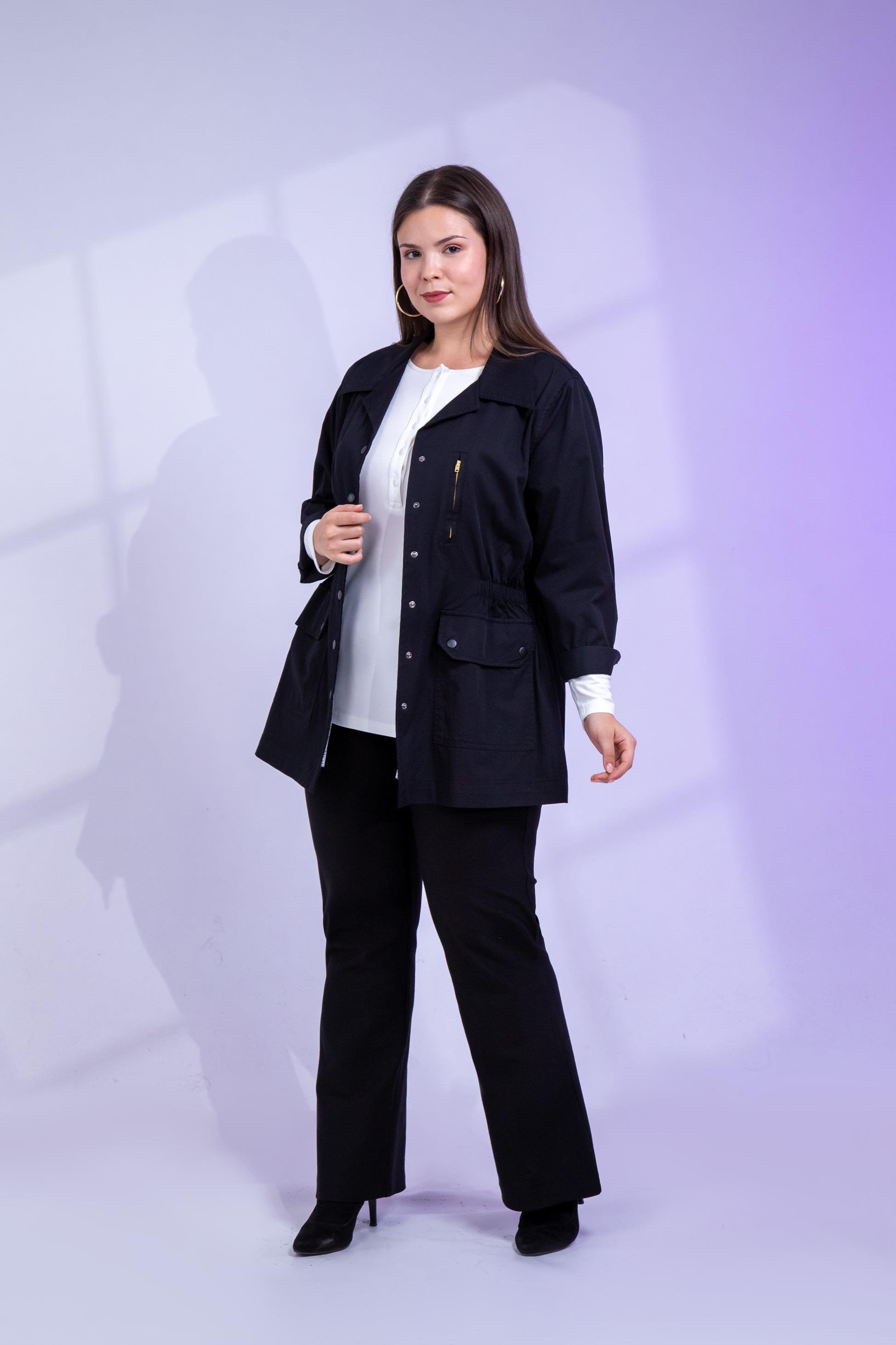 Büyük Beden 1222531 Nakışlı Ceket Siyah