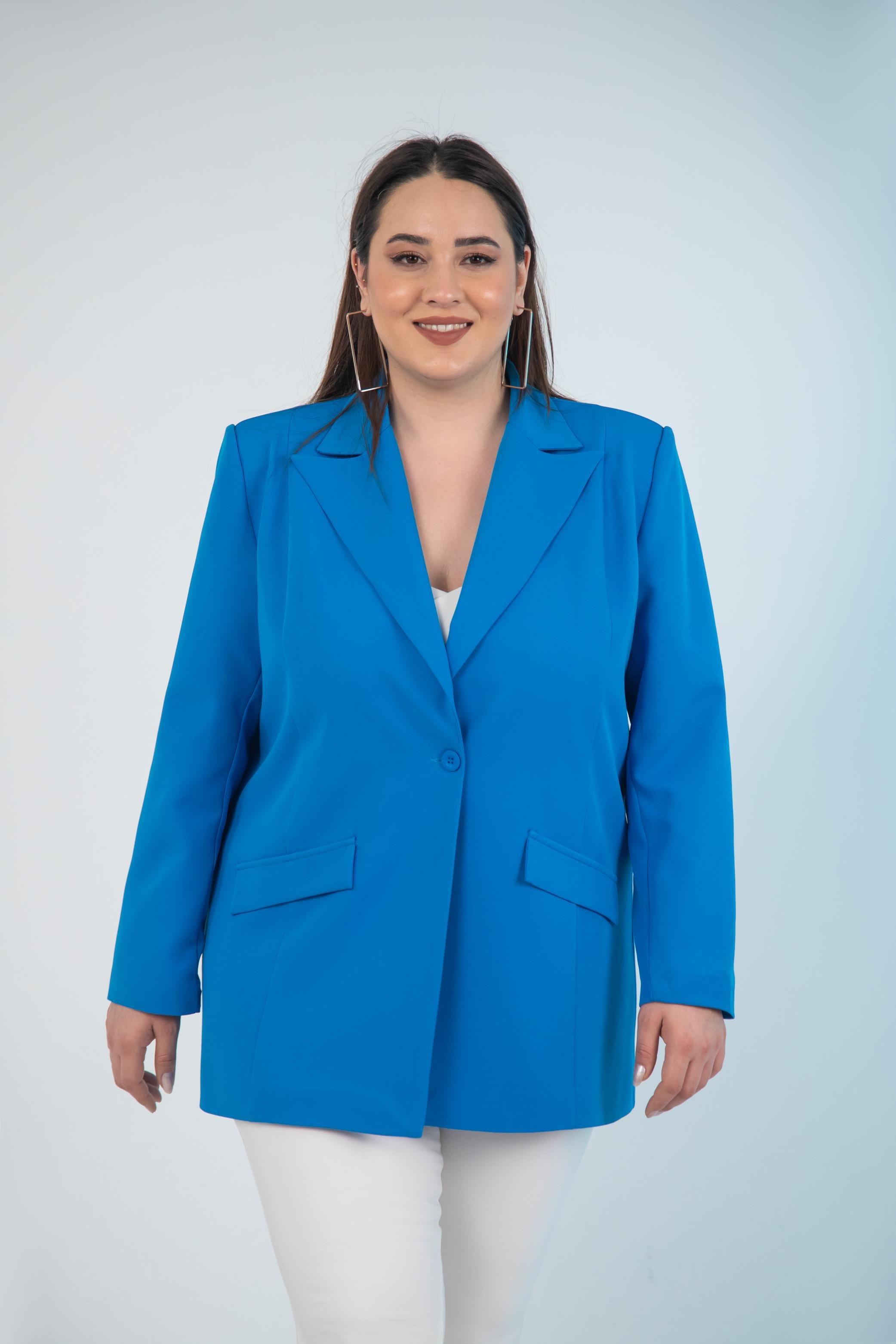 Büyük Beden 1222537 Blazer Ceket Saks