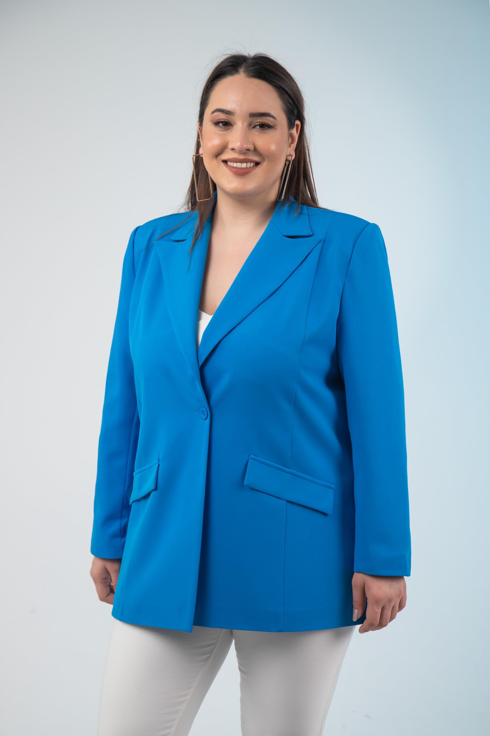 Büyük Beden 1222537 Blazer Ceket Saks