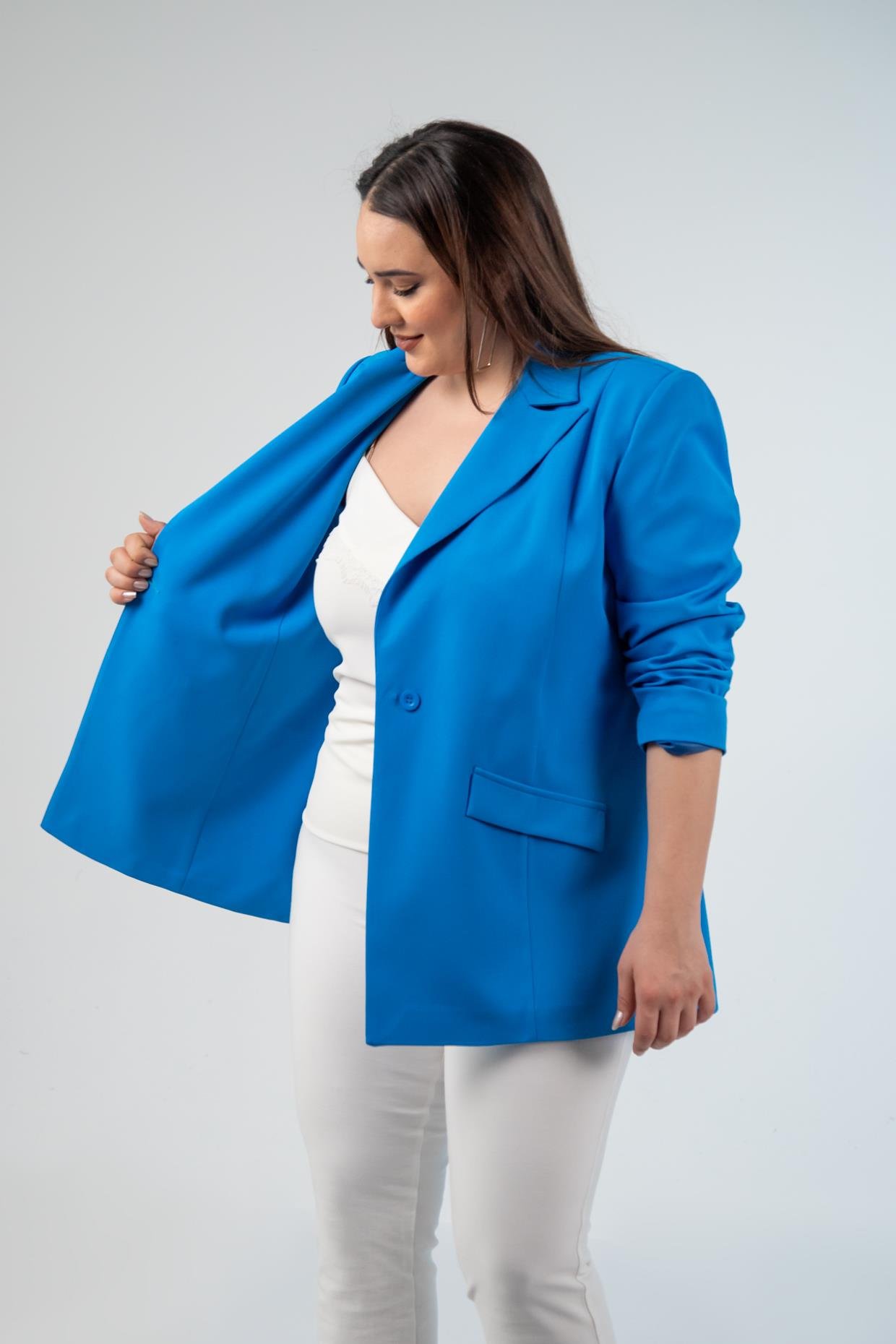 Büyük Beden 1222537 Blazer Ceket Saks