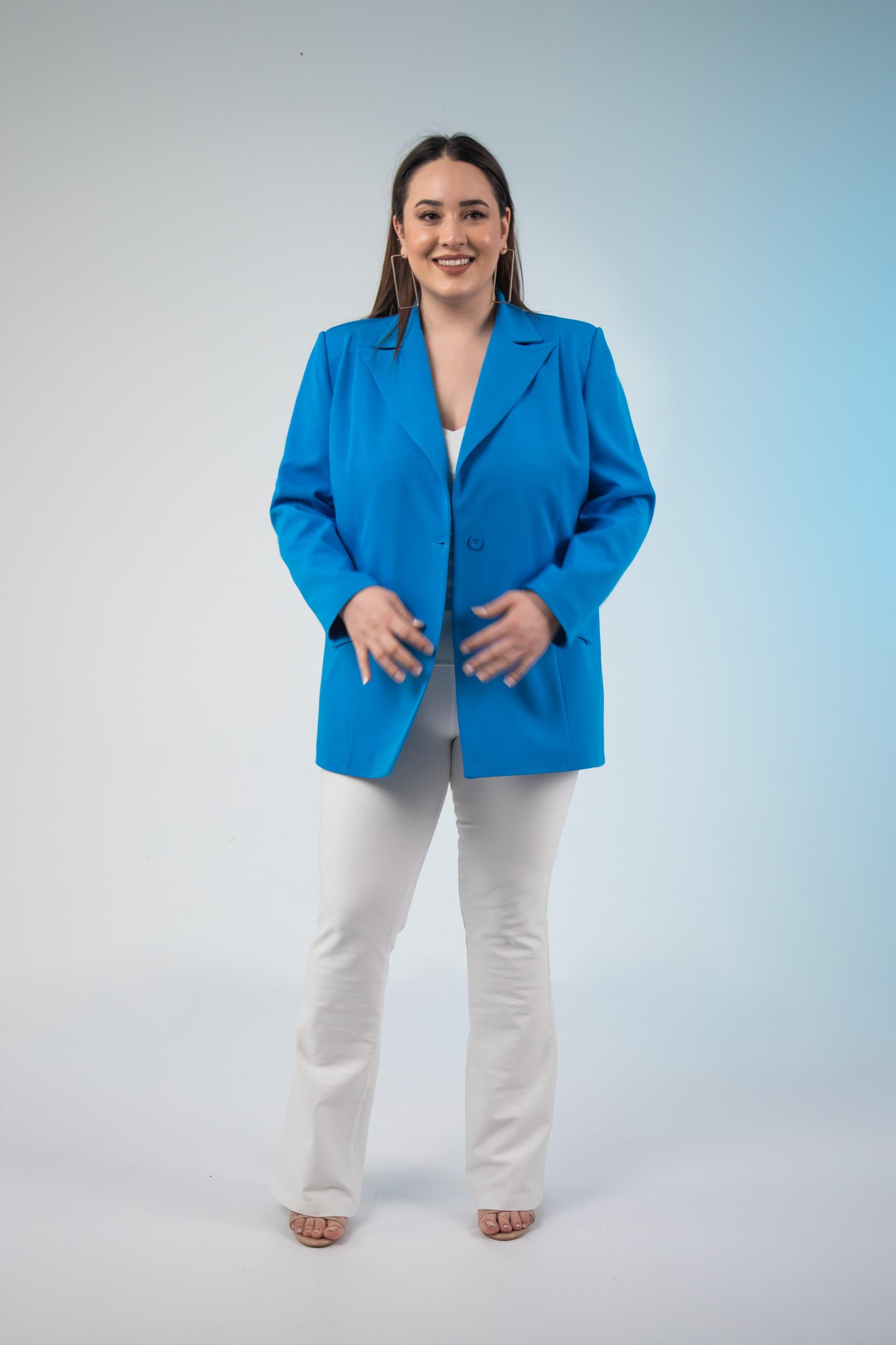 Büyük Beden 1222537 Blazer Ceket Saks