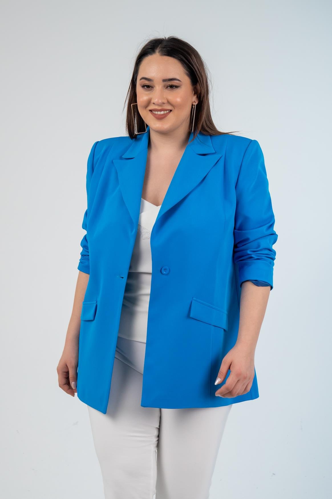 Büyük Beden 1222537 Blazer Ceket Saks