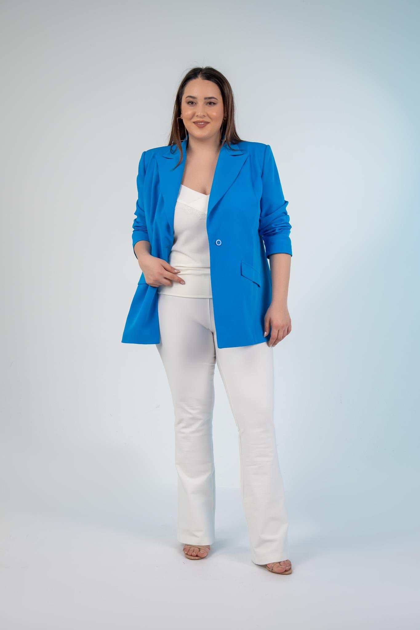 Büyük Beden 1222537 Blazer Ceket Saks