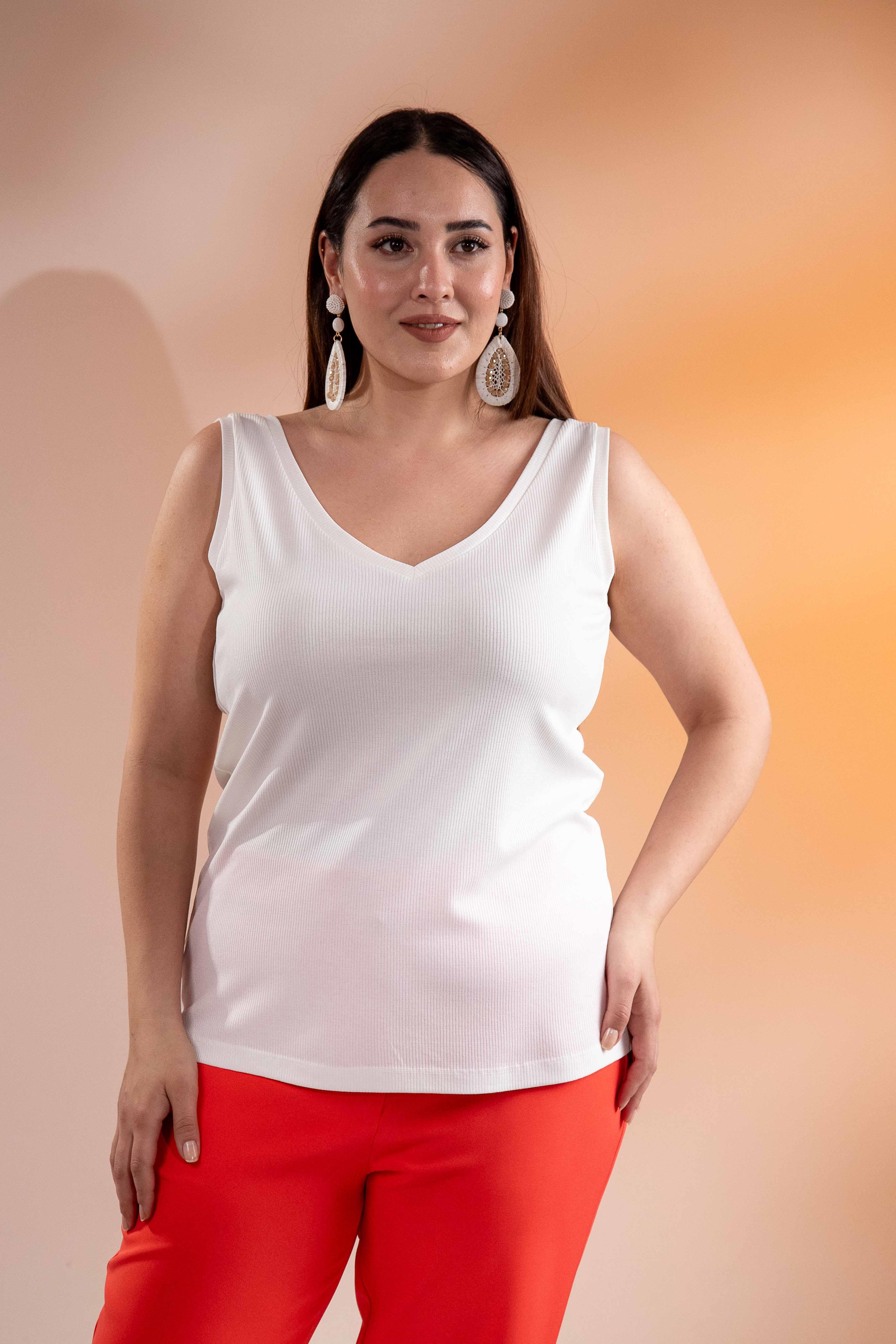 Büyük Beden 1222564 Kalın Askılı Bluz Beyaz