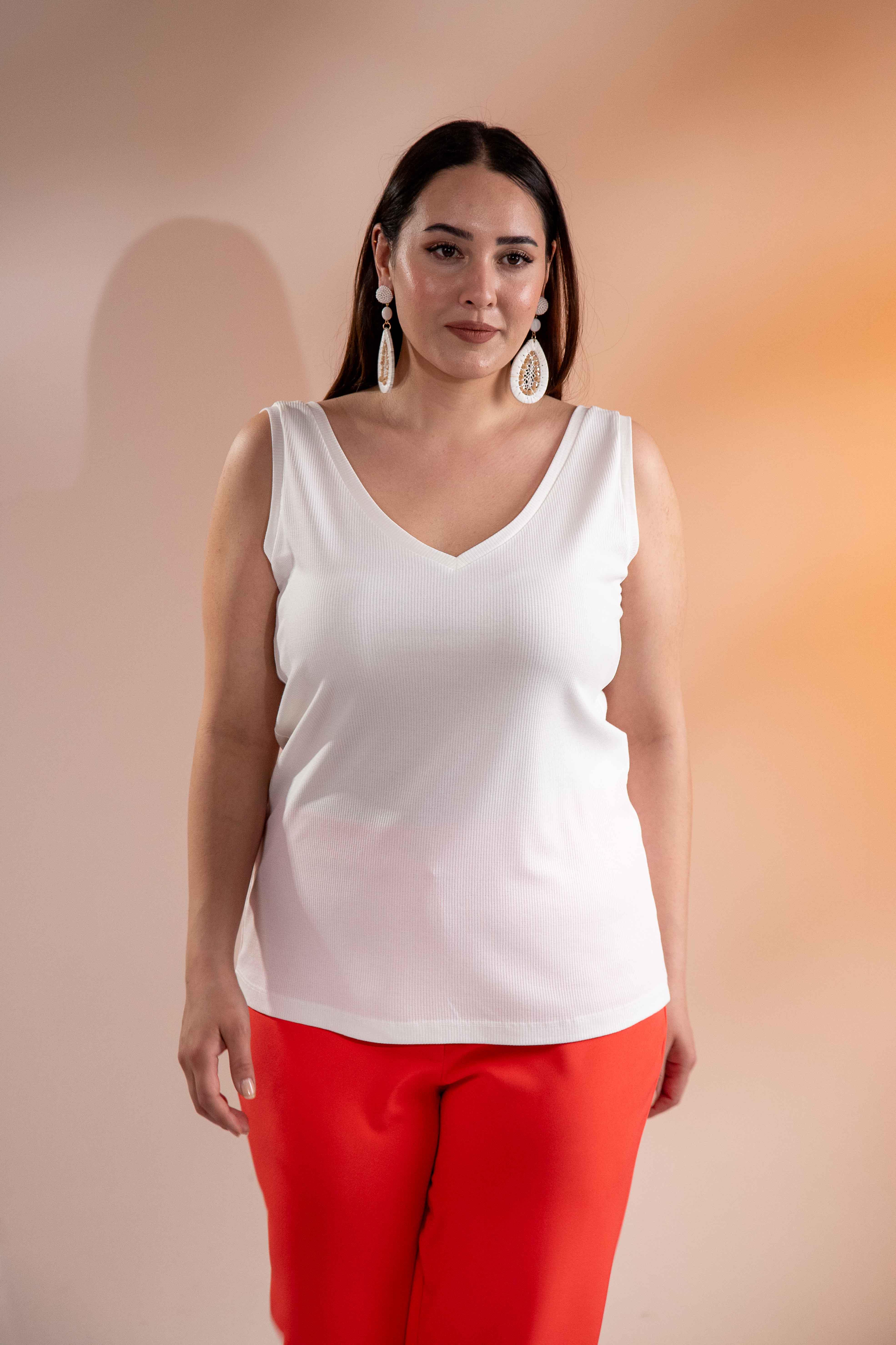 Büyük Beden 1222564 Kalın Askılı Bluz Beyaz