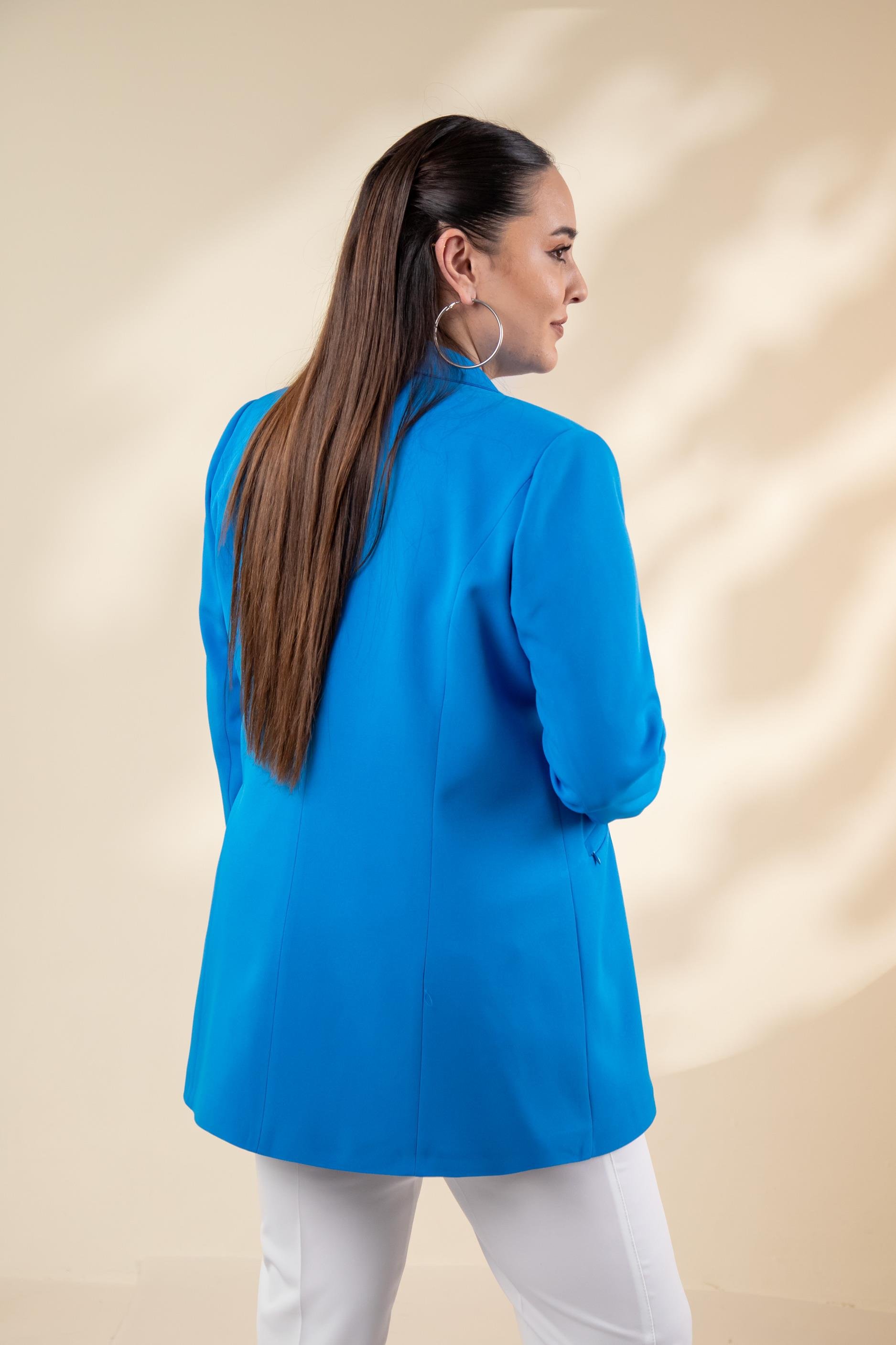 Büyük Beden 122262 Cep Fermuarlı Blazer Ceket Saks