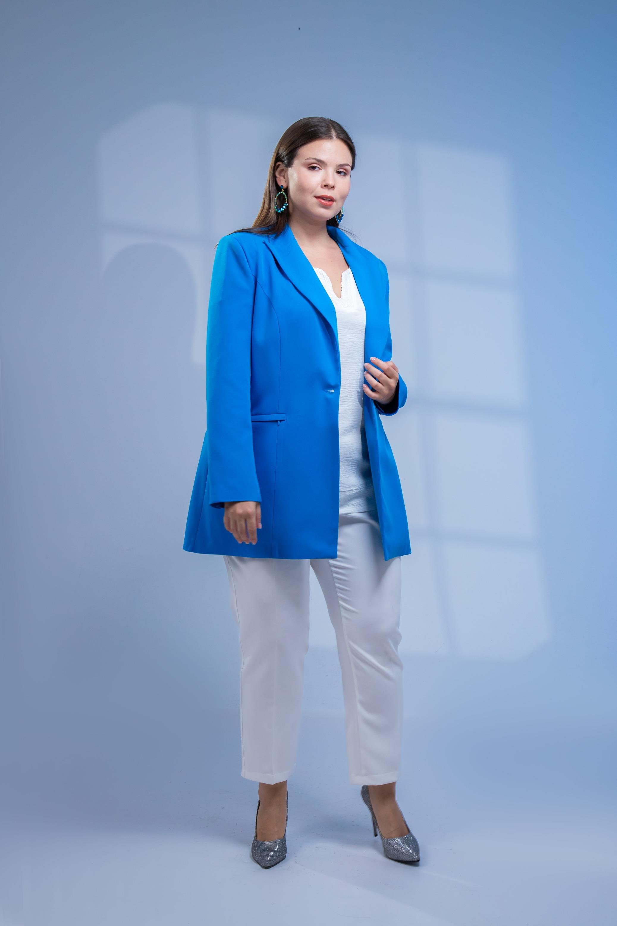 Büyük Beden 122262 Cep Fermuarlı Blazer Ceket Saks