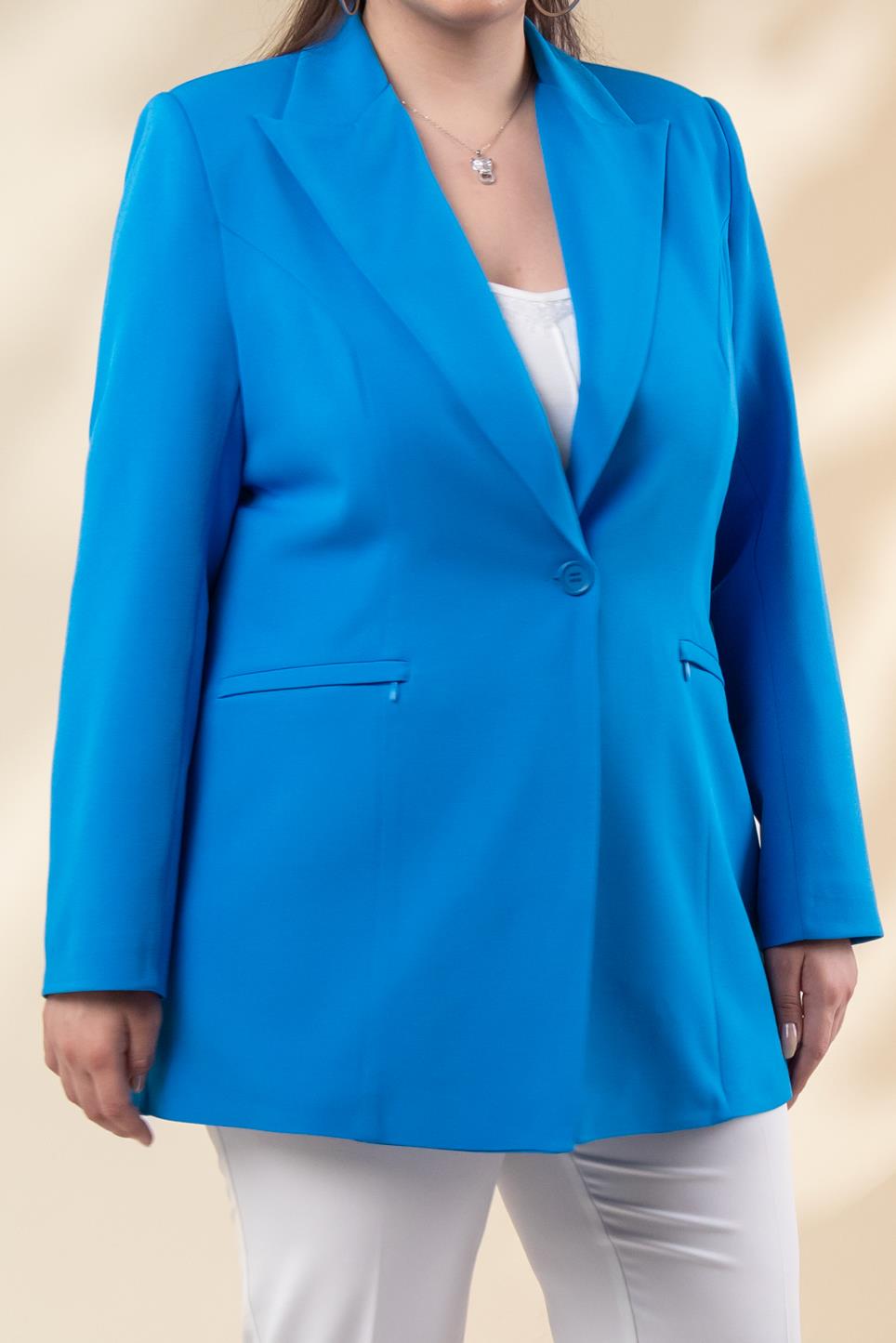 Büyük Beden 122262 Cep Fermuarlı Blazer Ceket Saks