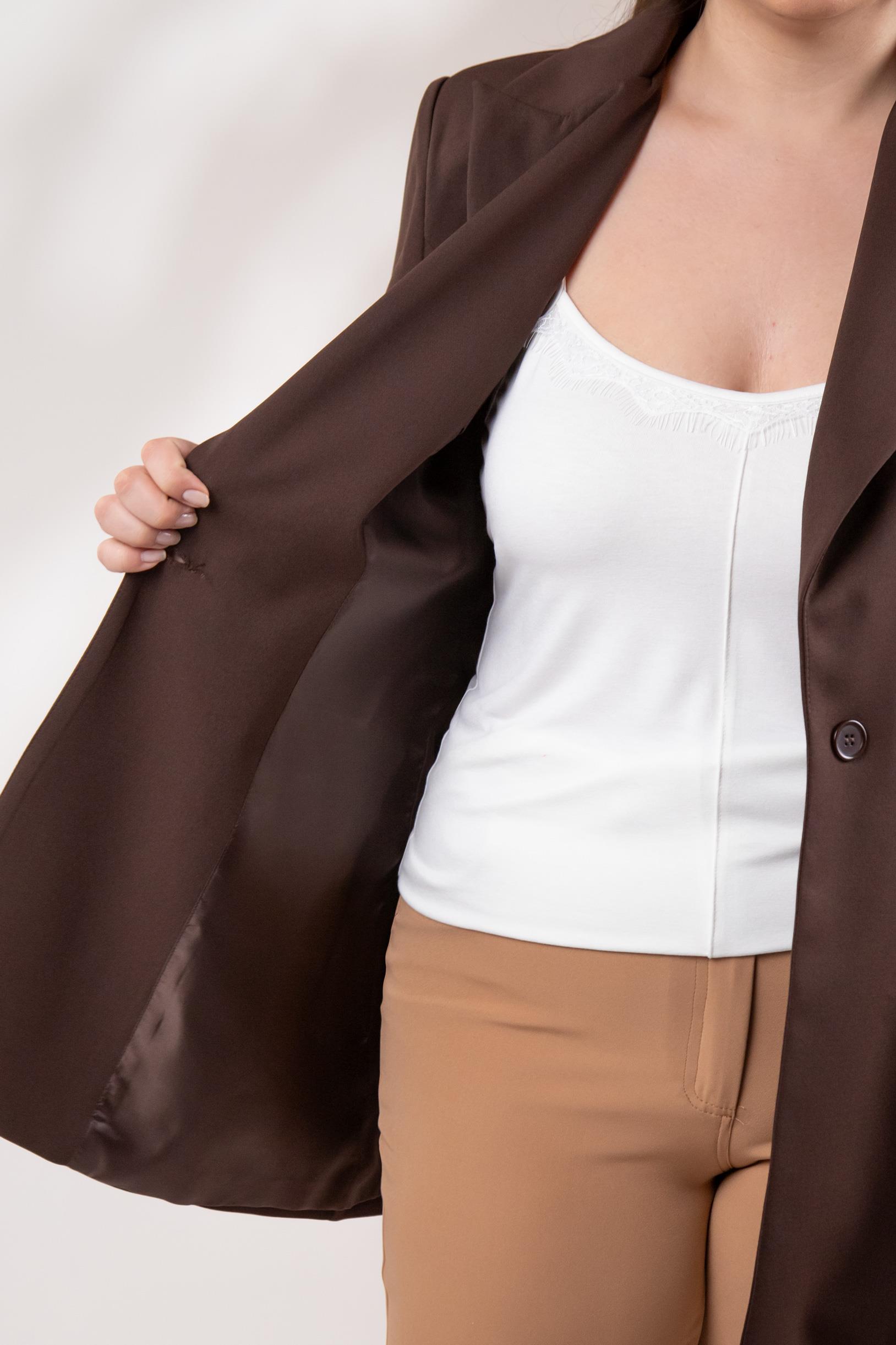 Büyük Beden 122262 Cep Fermuarlı Blazer Ceket Kahverengi