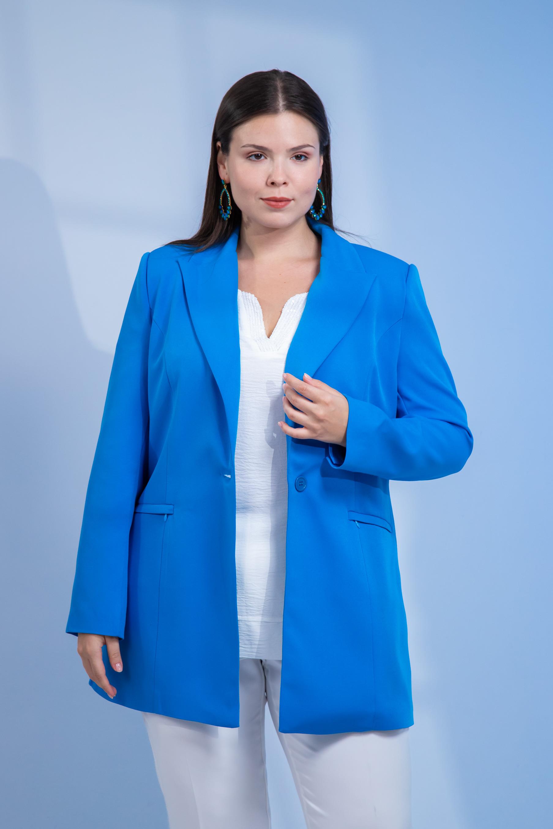 Büyük Beden 122262 Cep Fermuarlı Blazer Ceket Saks