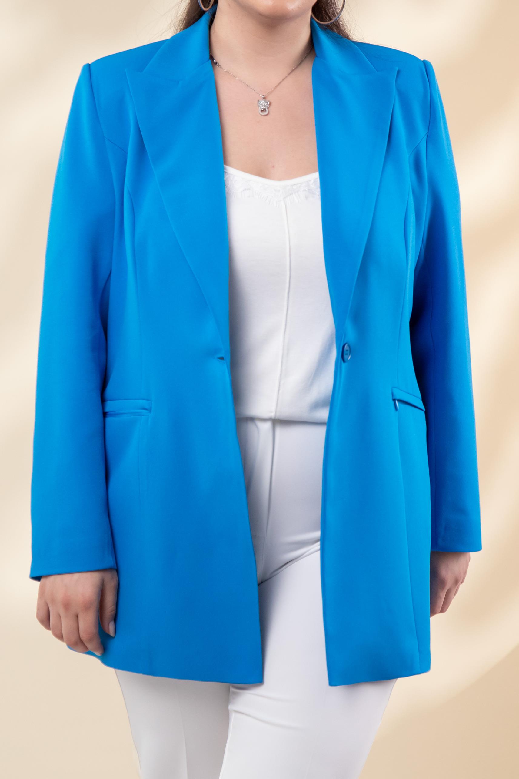 Büyük Beden 122262 Cep Fermuarlı Blazer Ceket Saks