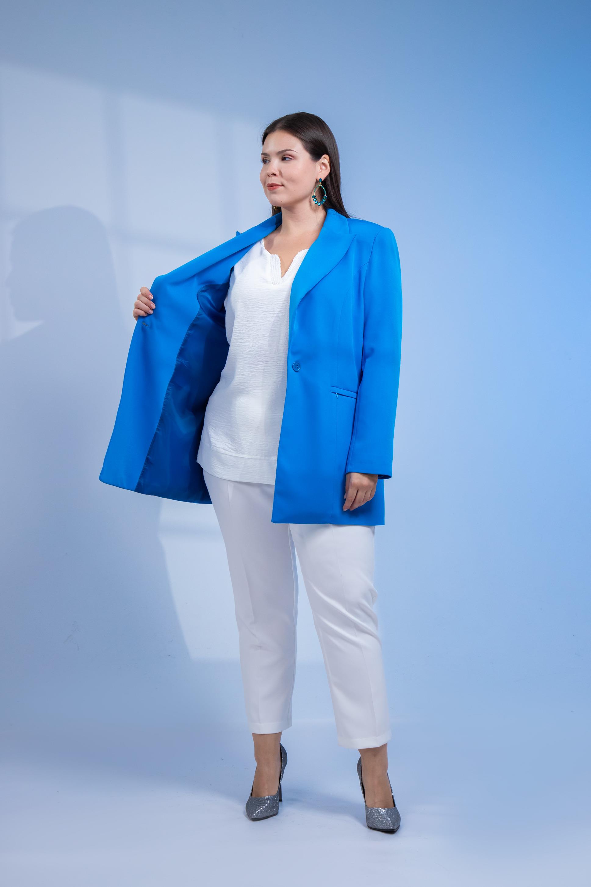 Büyük Beden 122262 Cep Fermuarlı Blazer Ceket Saks