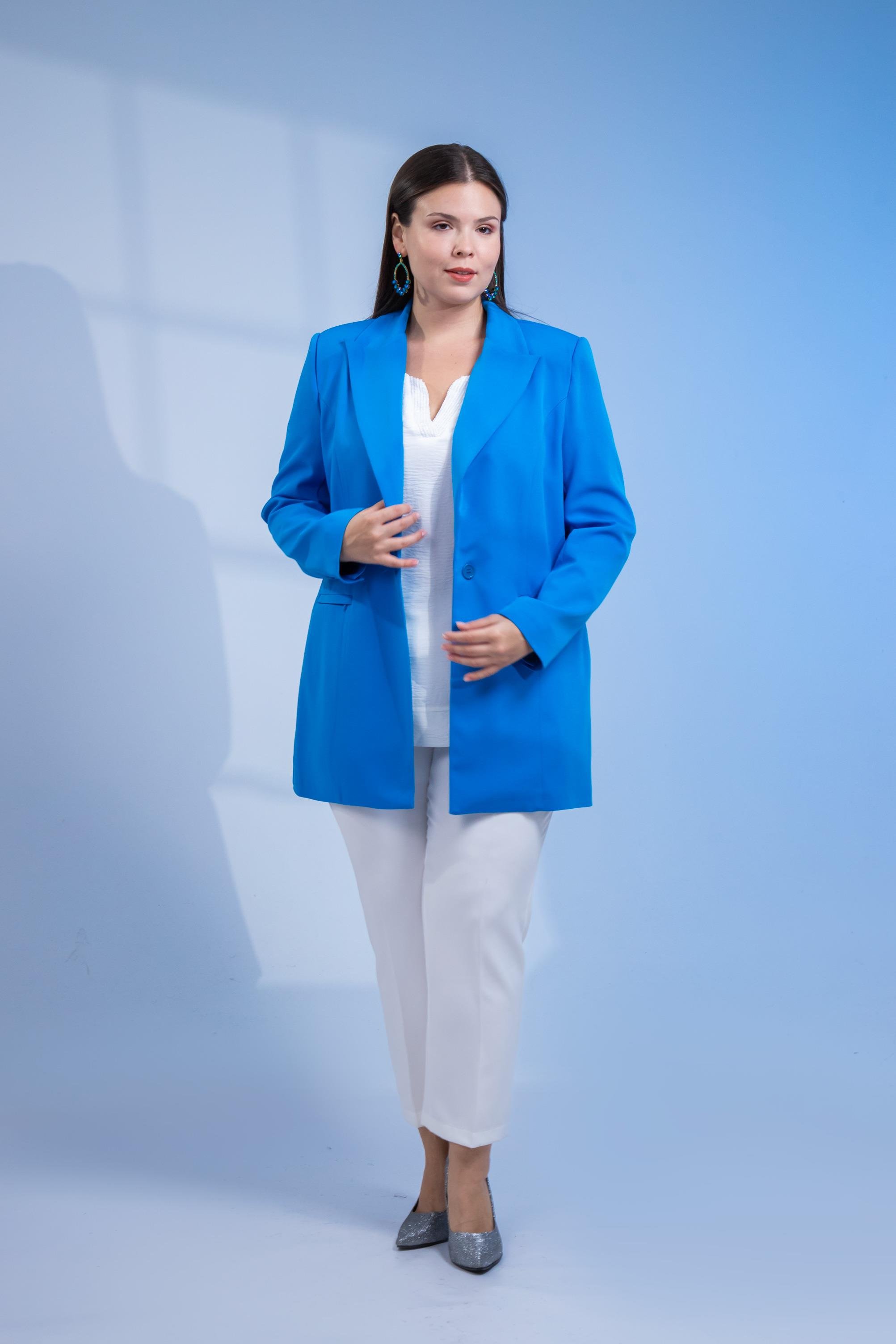 Büyük Beden 122262 Cep Fermuarlı Blazer Ceket Saks