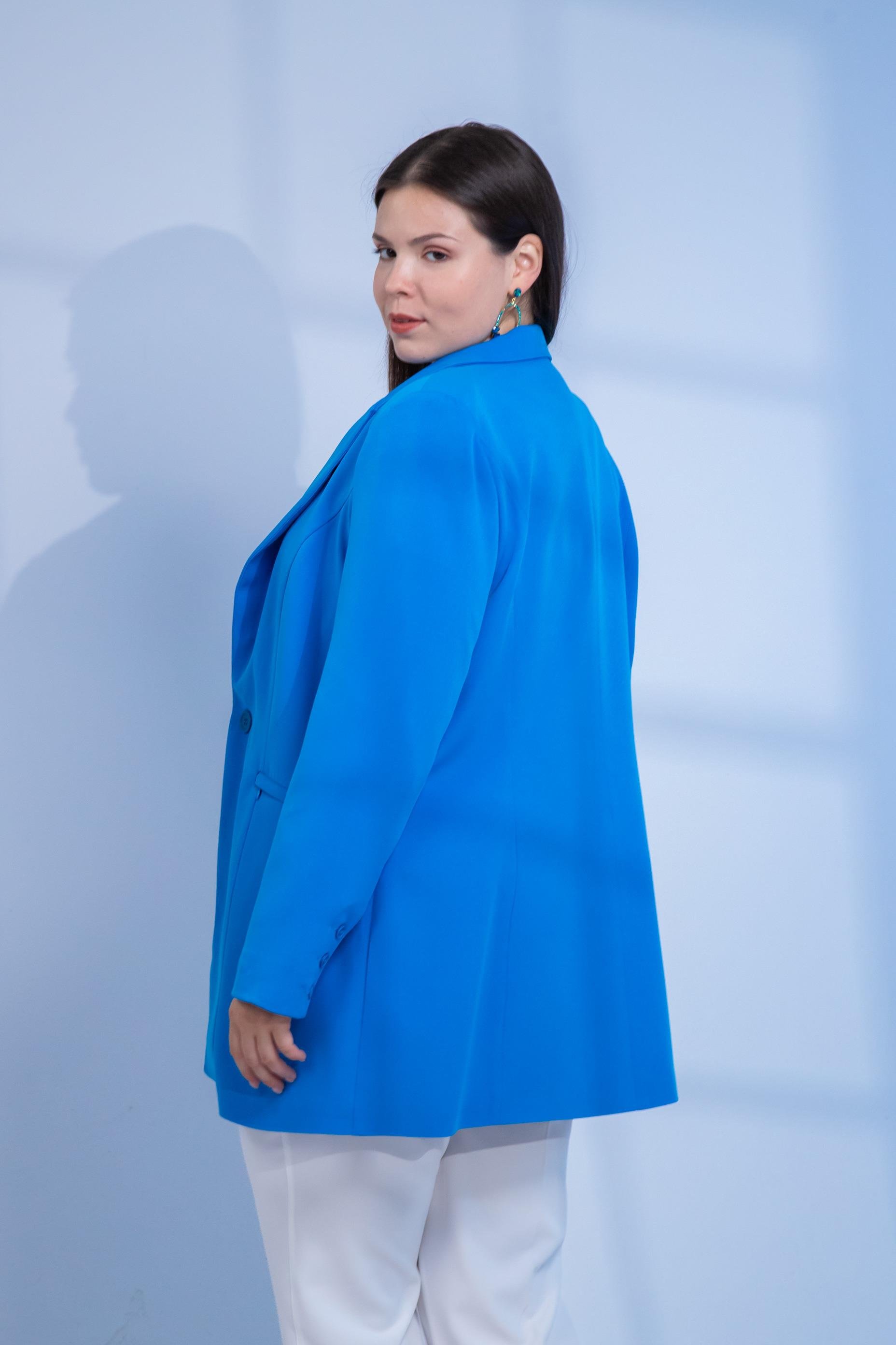 Büyük Beden 122262 Cep Fermuarlı Blazer Ceket Saks