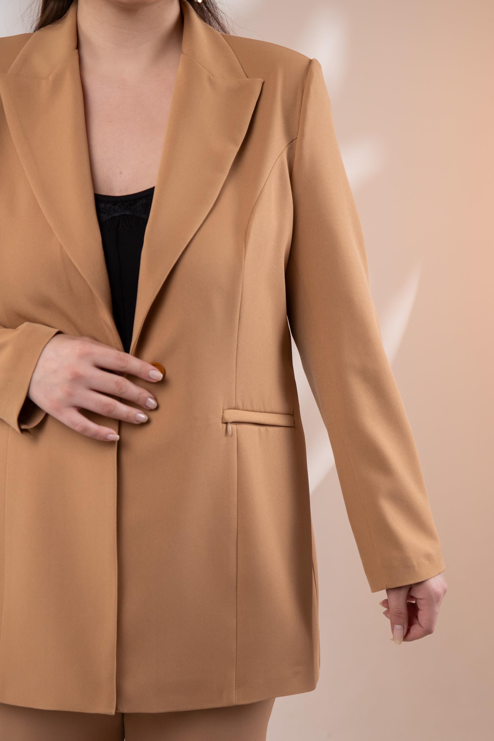 Büyük Beden 122262 Cep Fermuarlı Blazer Ceket Camel