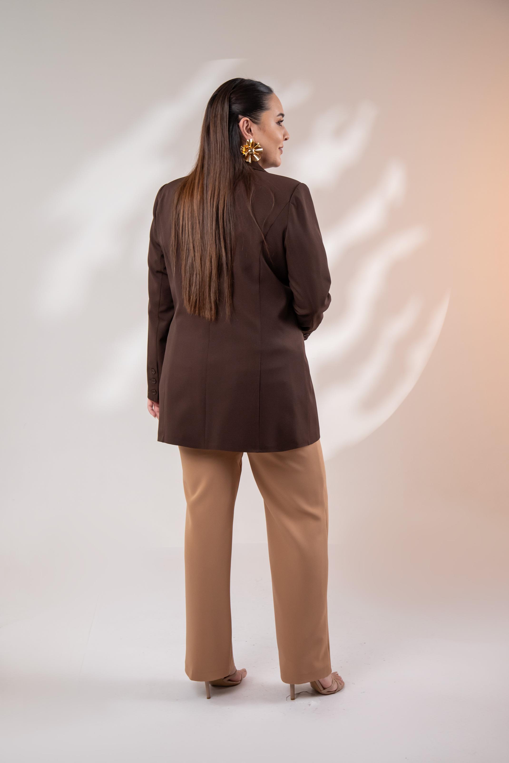 Büyük Beden 122262 Cep Fermuarlı Blazer Ceket Kahverengi