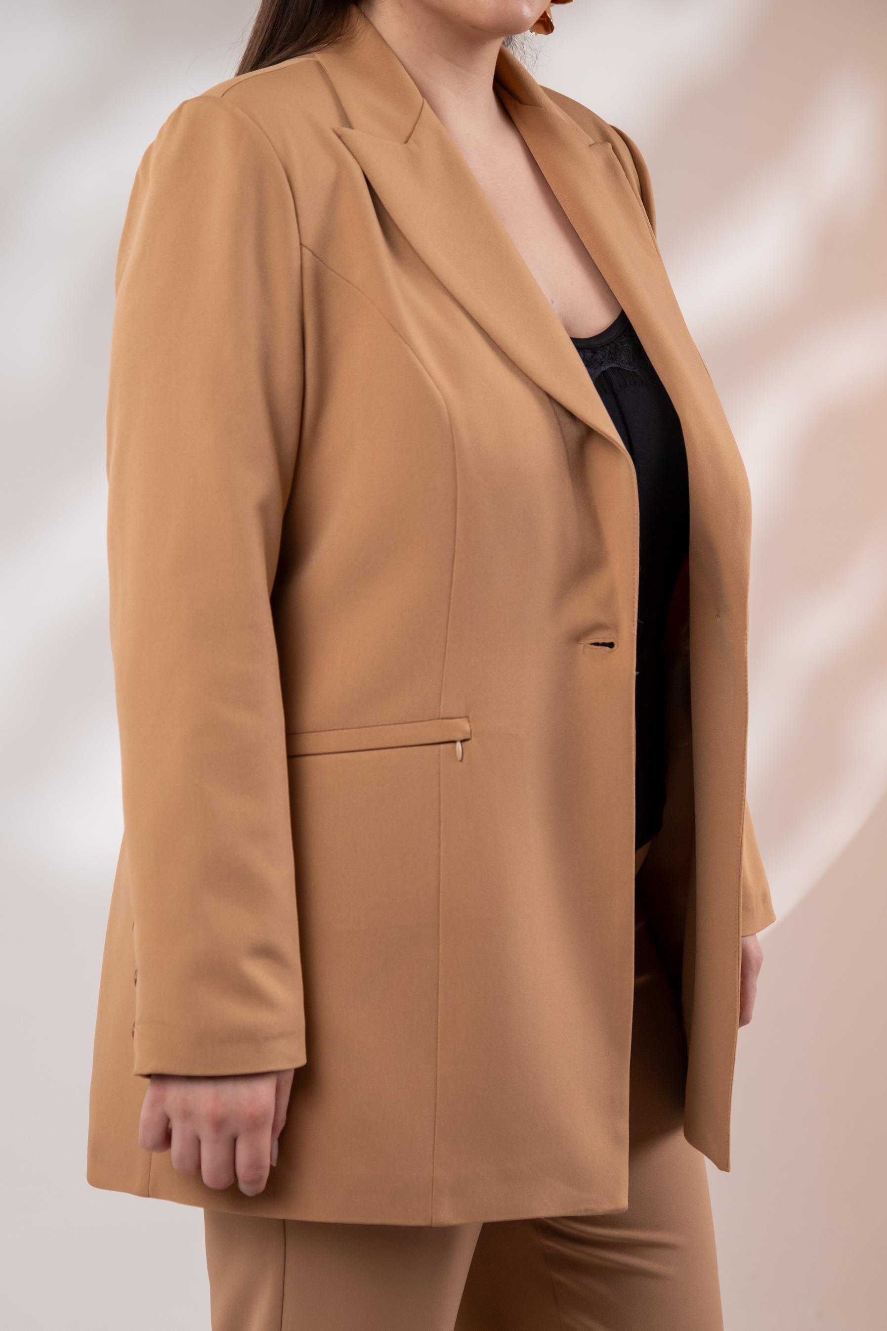 Büyük Beden 122262 Cep Fermuarlı Blazer Ceket Camel