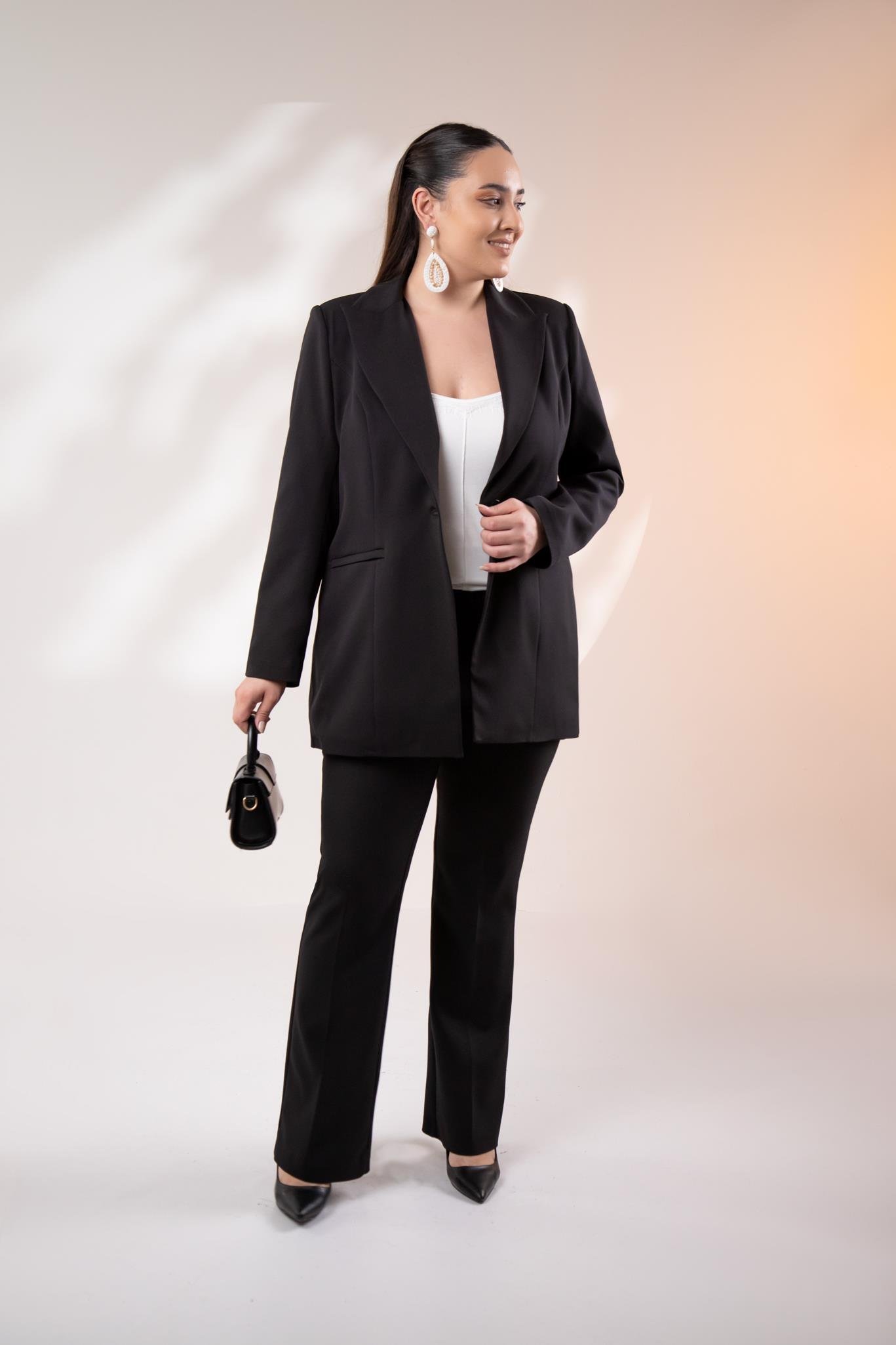 Büyük Beden 122262 Cep Fermuarlı Blazer Ceket Siyah