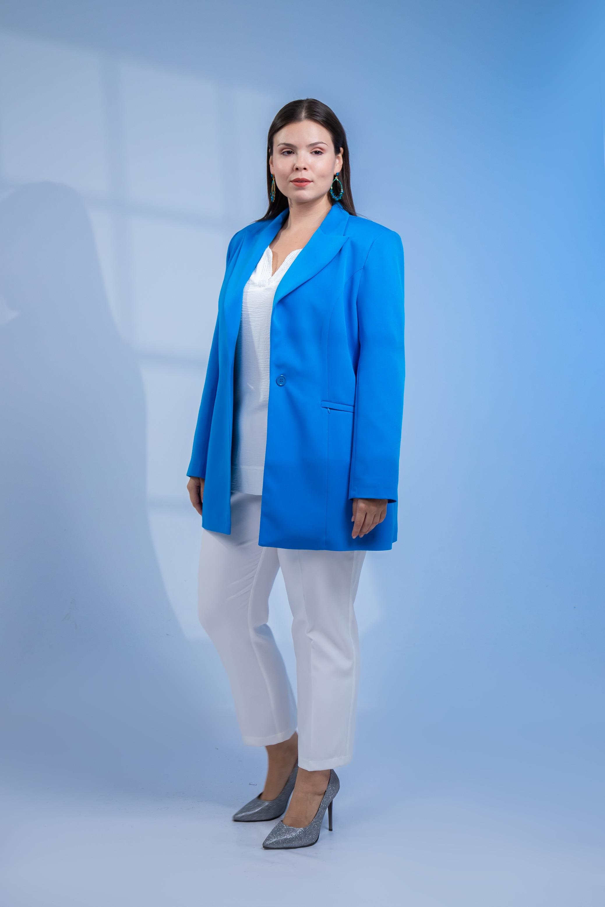 Büyük Beden 122262 Cep Fermuarlı Blazer Ceket Saks