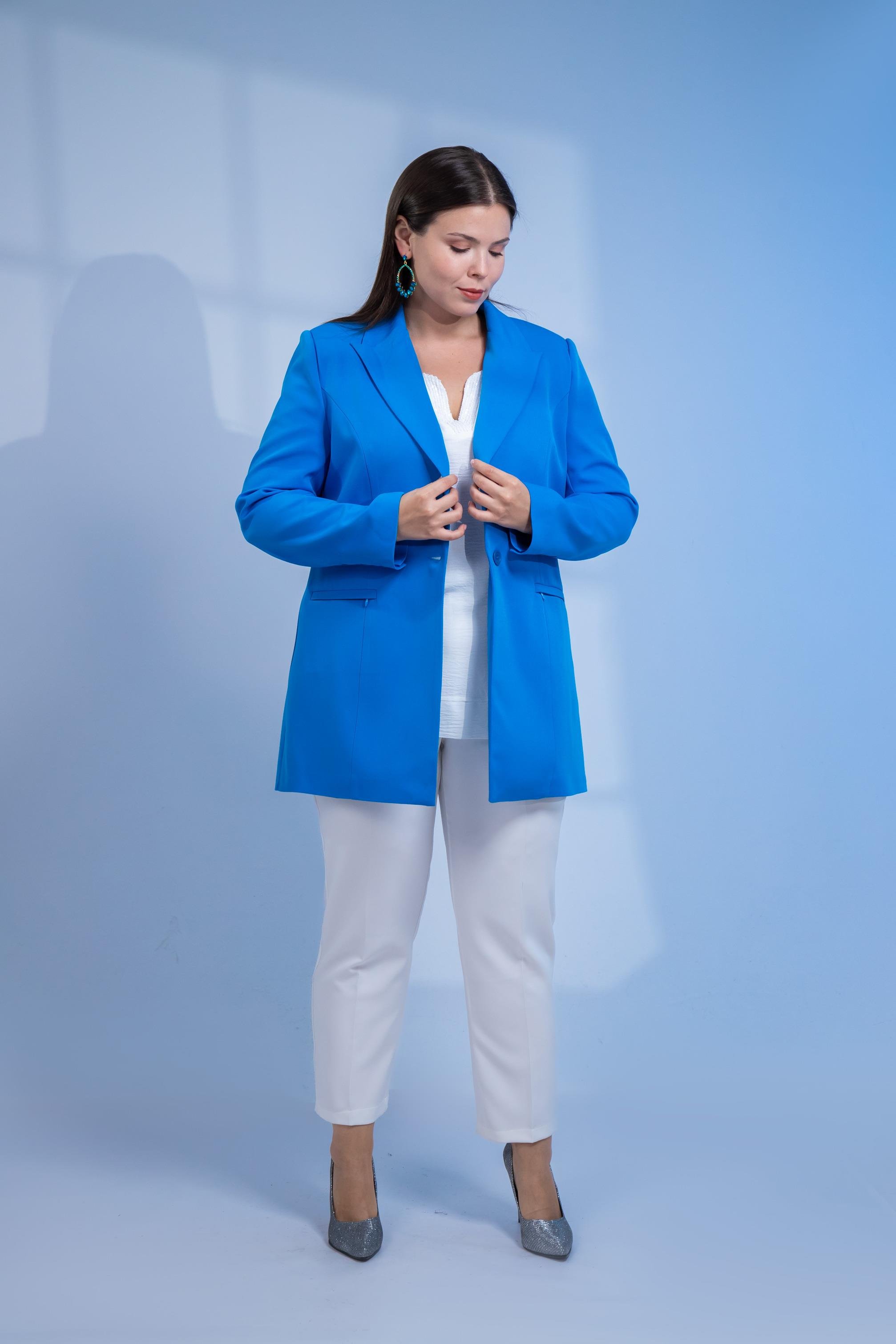 Büyük Beden 122262 Cep Fermuarlı Blazer Ceket Saks