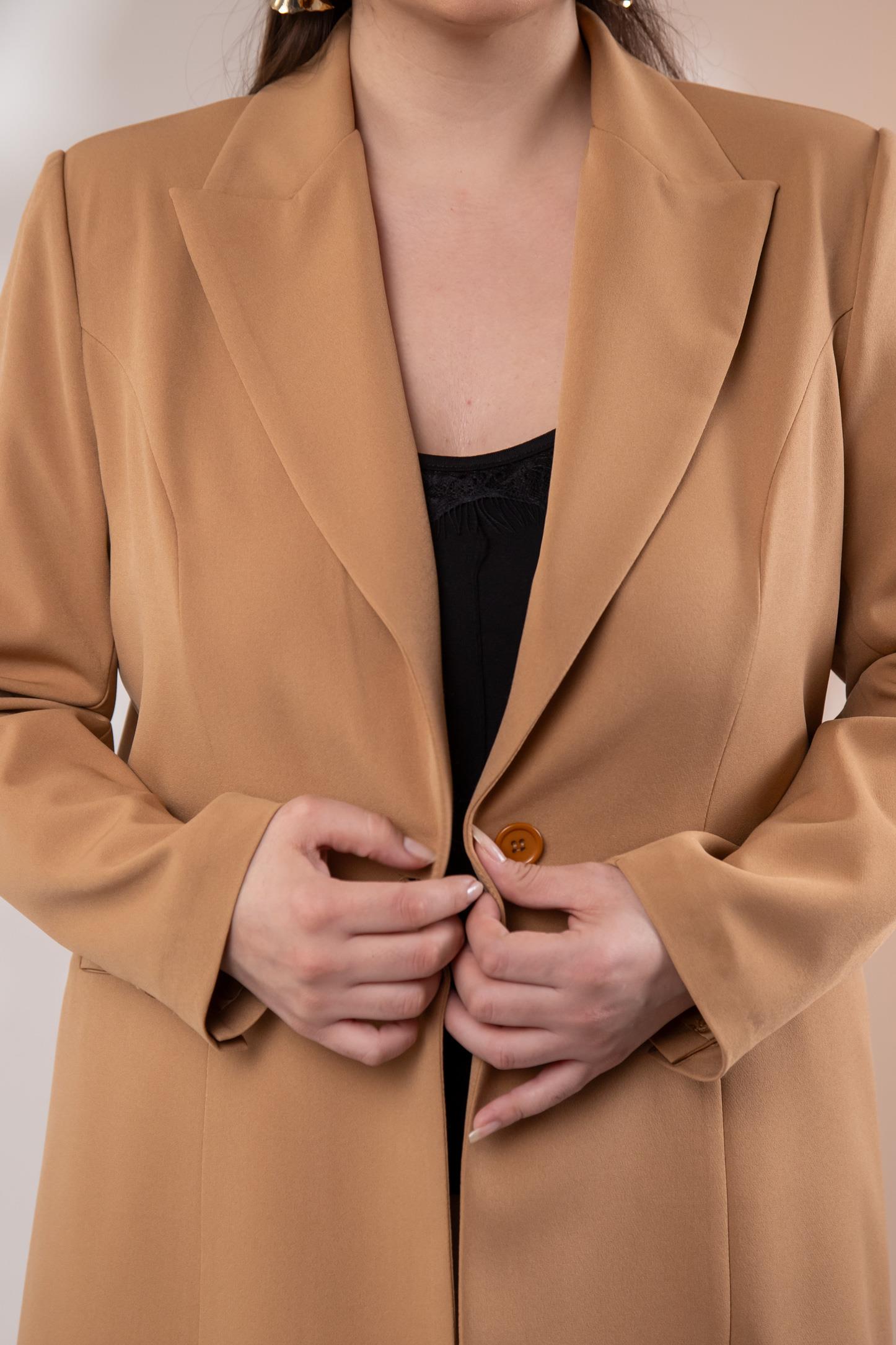 Büyük Beden 122262 Cep Fermuarlı Blazer Ceket Camel