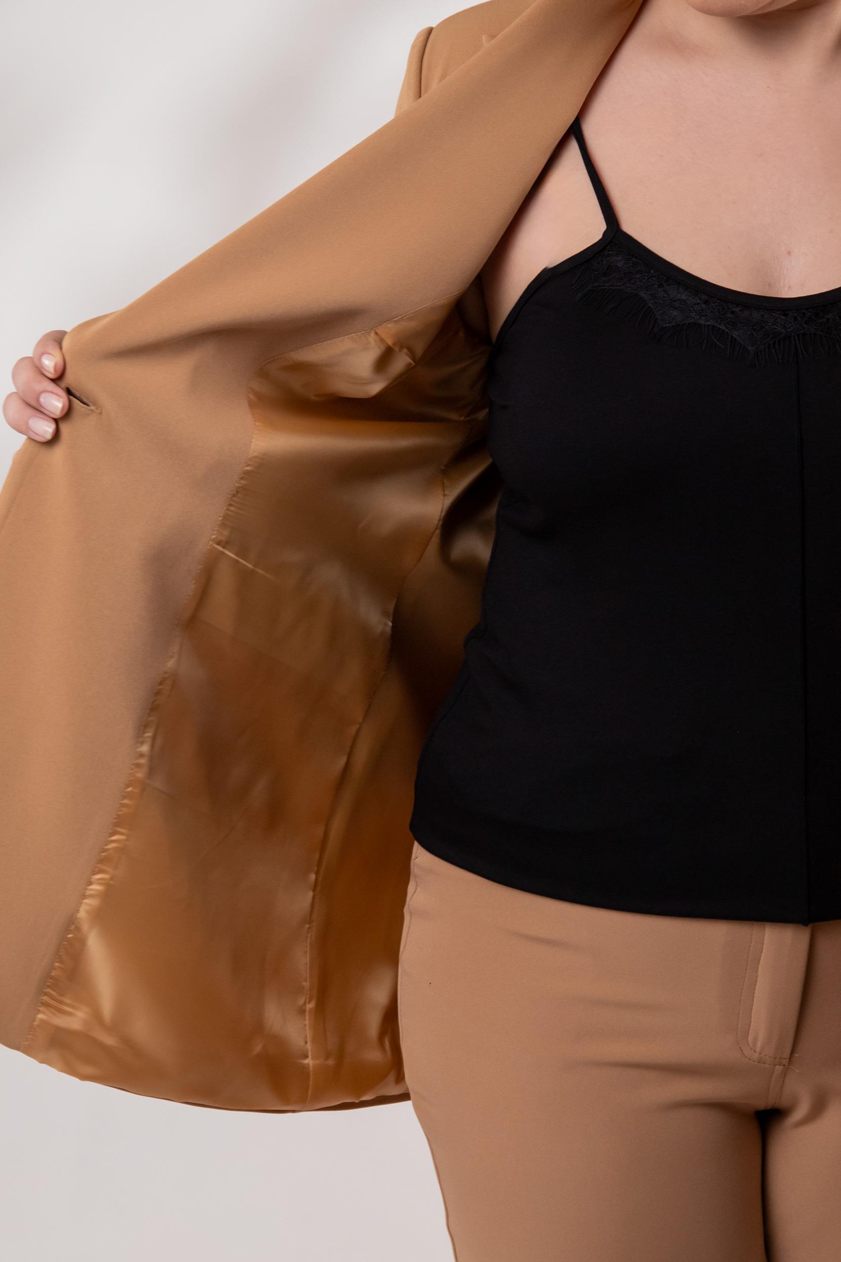 Büyük Beden 122262 Cep Fermuarlı Blazer Ceket Camel