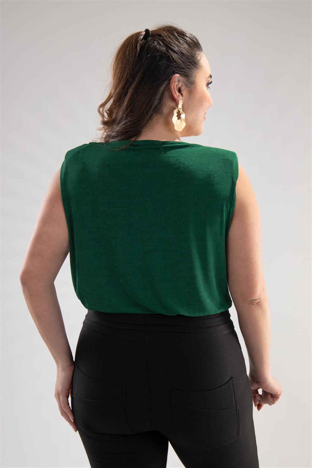 Büyük Beden 122317 Kruvaze Yaka Bluz  Yeşil