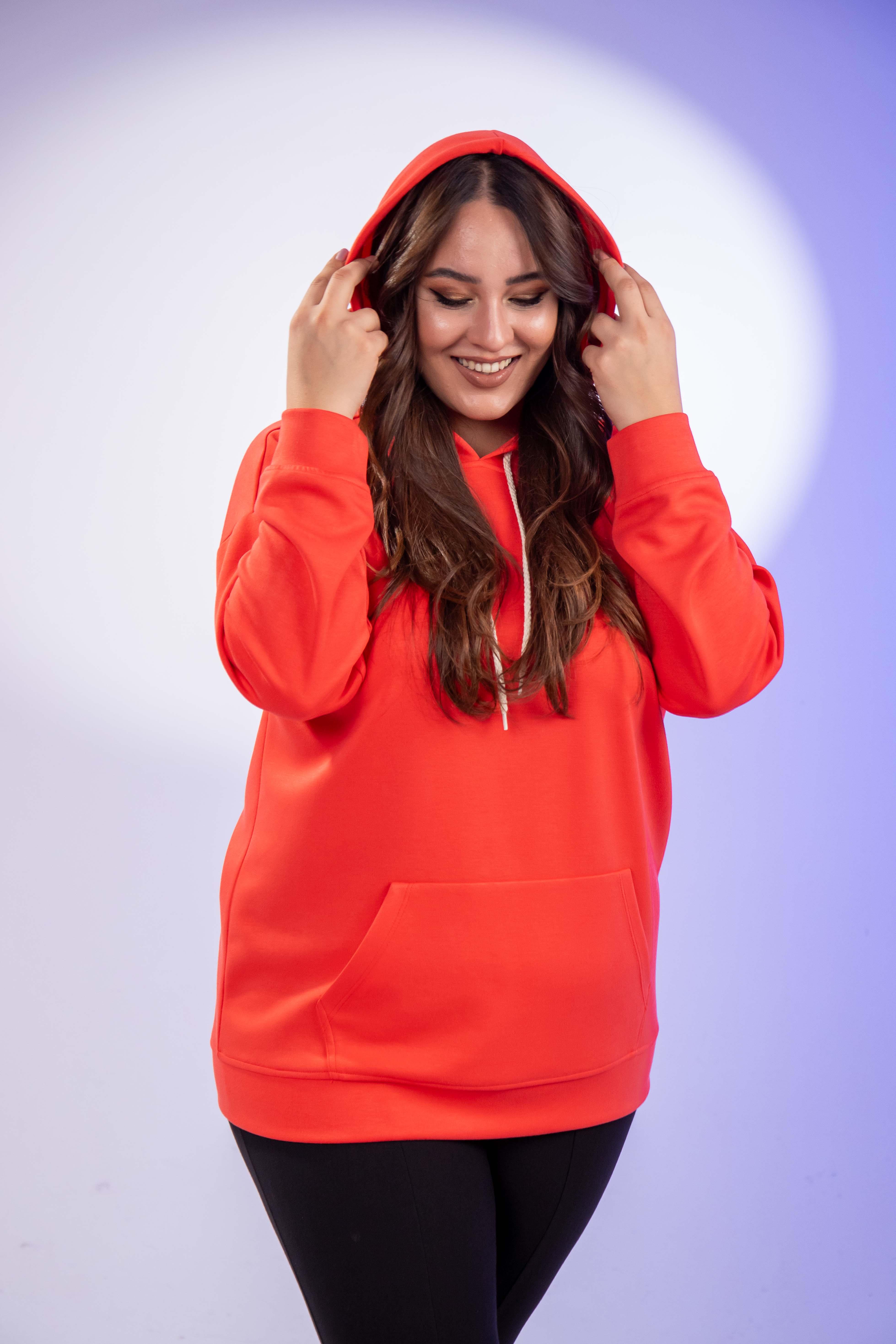 Büyük Beden 122655 Bağcıklı Sweat Kırmızı