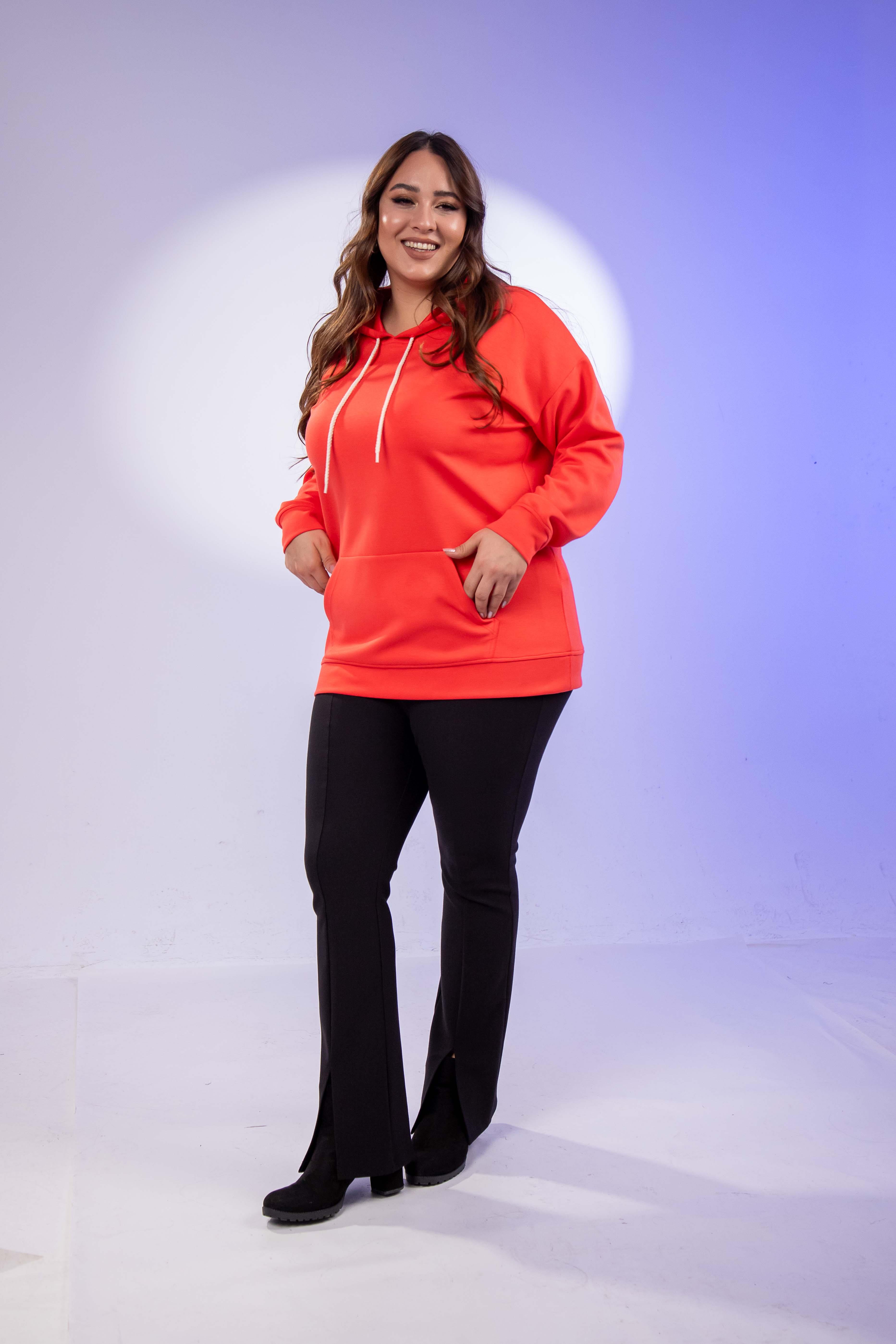 Büyük Beden 122655 Bağcıklı Sweat Kırmızı