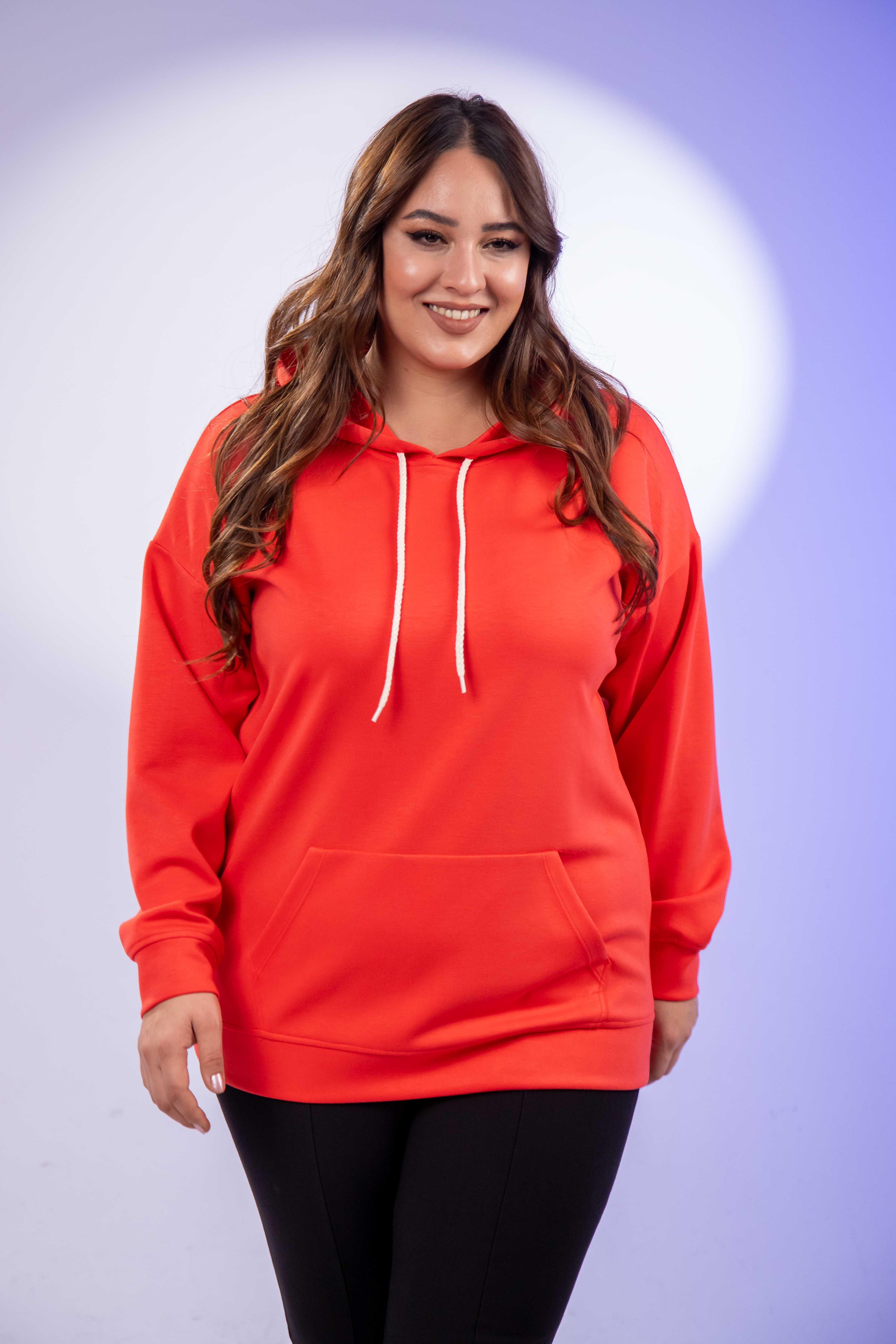 Büyük Beden 122655 Bağcıklı Sweat Kırmızı