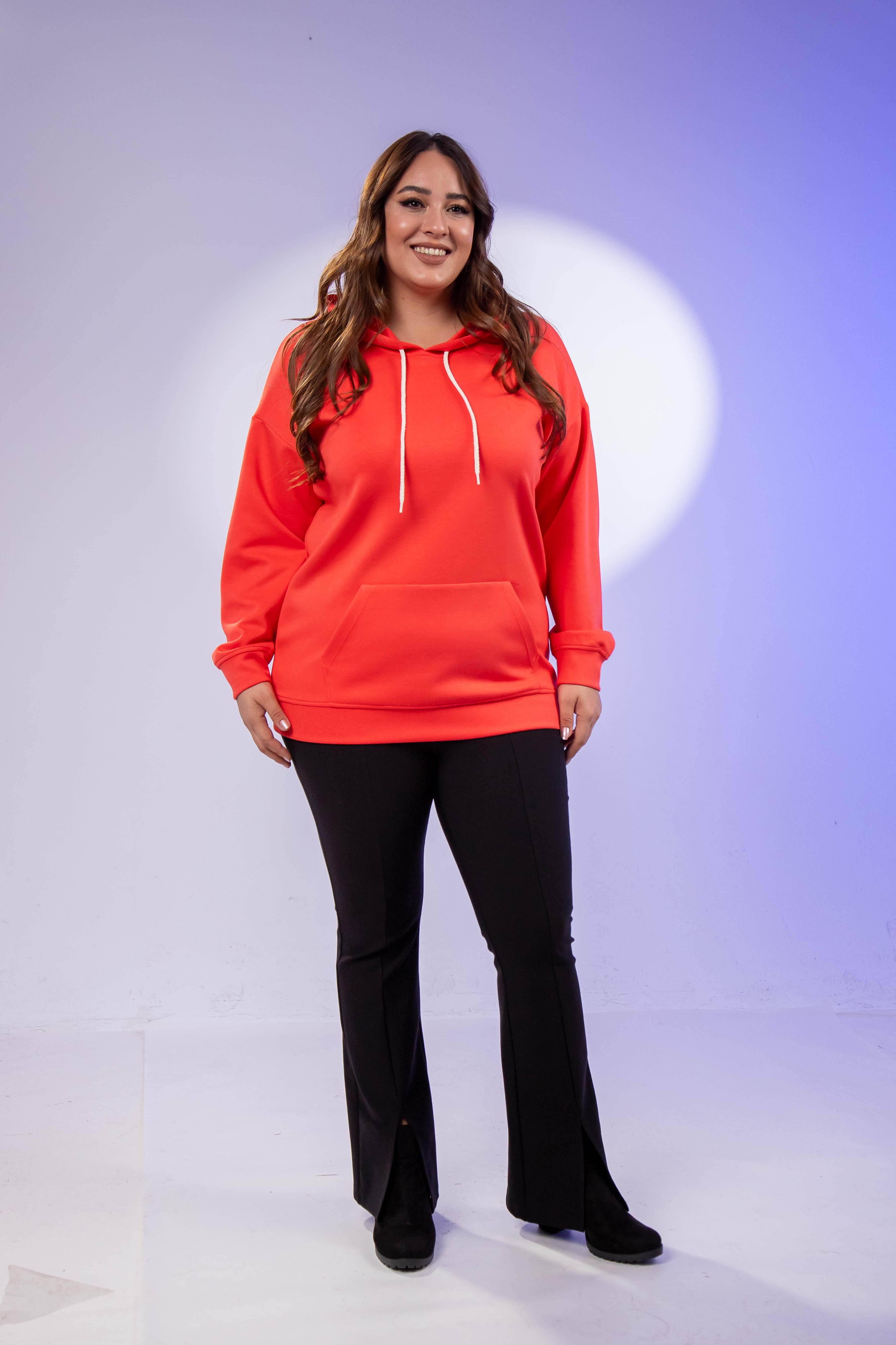 Büyük Beden 122655 Bağcıklı Sweat Kırmızı