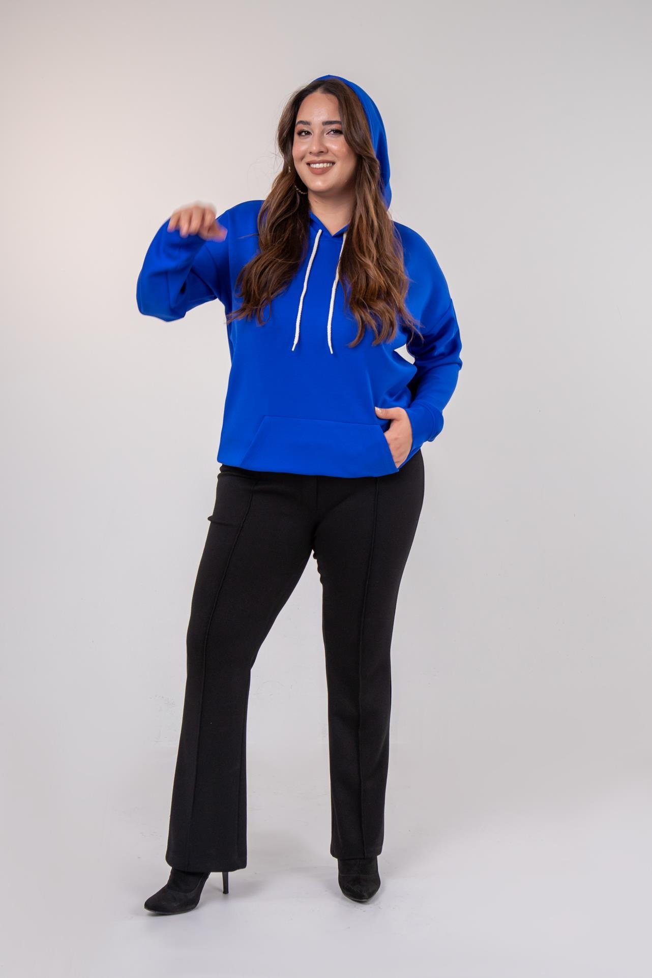 Büyük Beden 122655 Bağcıklı Sweat Mavi