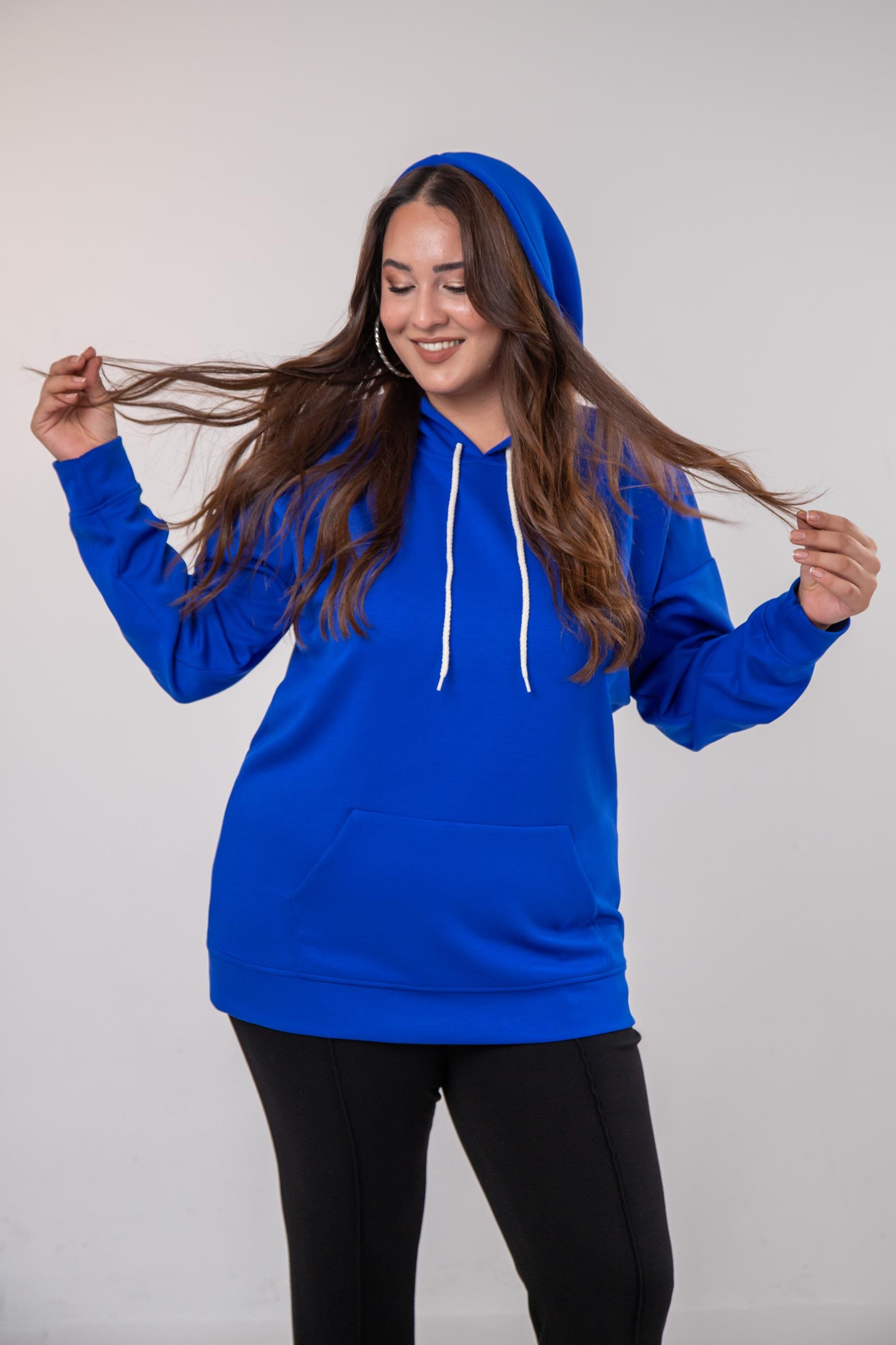 Büyük Beden 122655 Bağcıklı Sweat Mavi