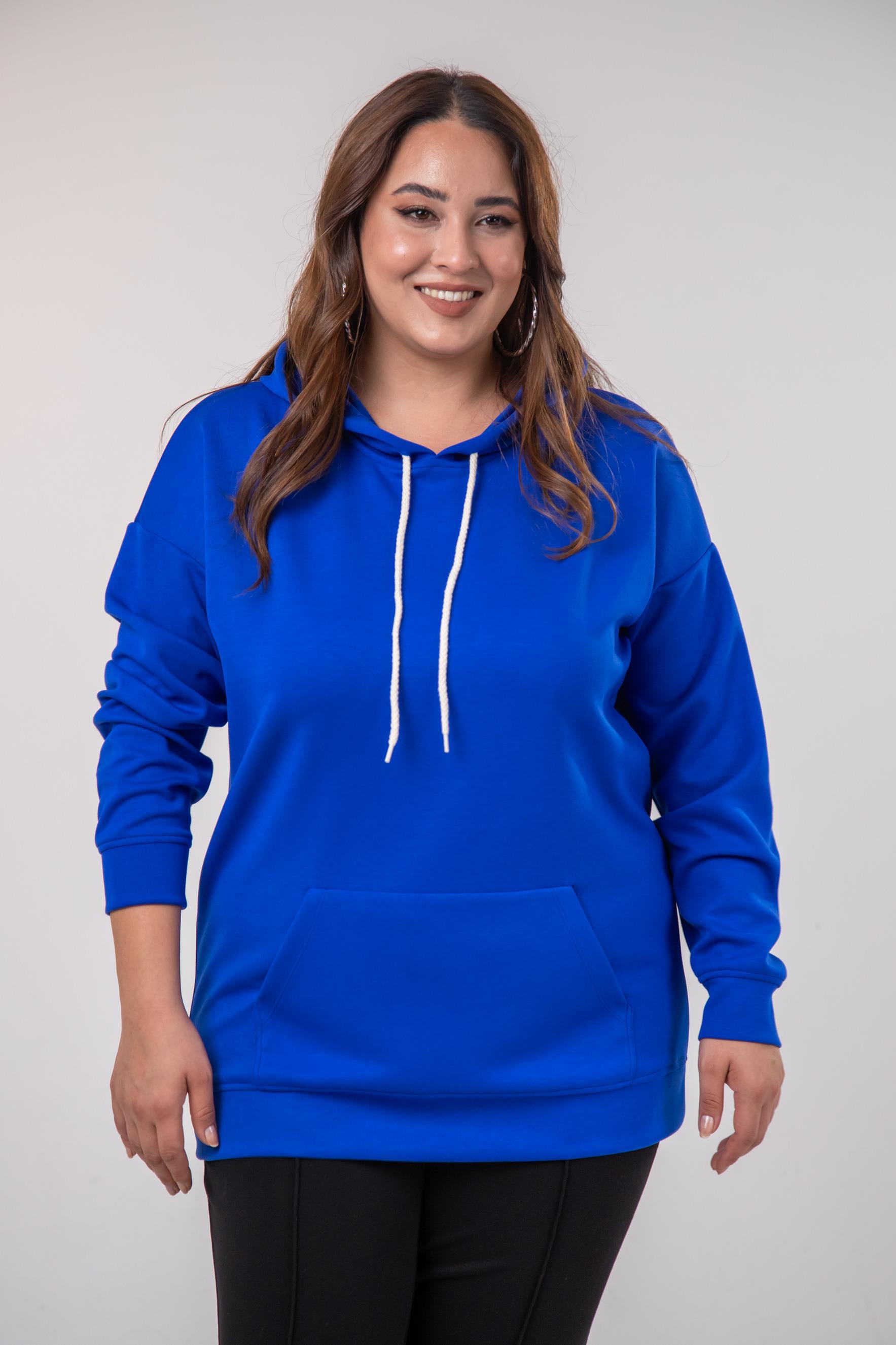 Büyük Beden 122655 Bağcıklı Sweat Mavi