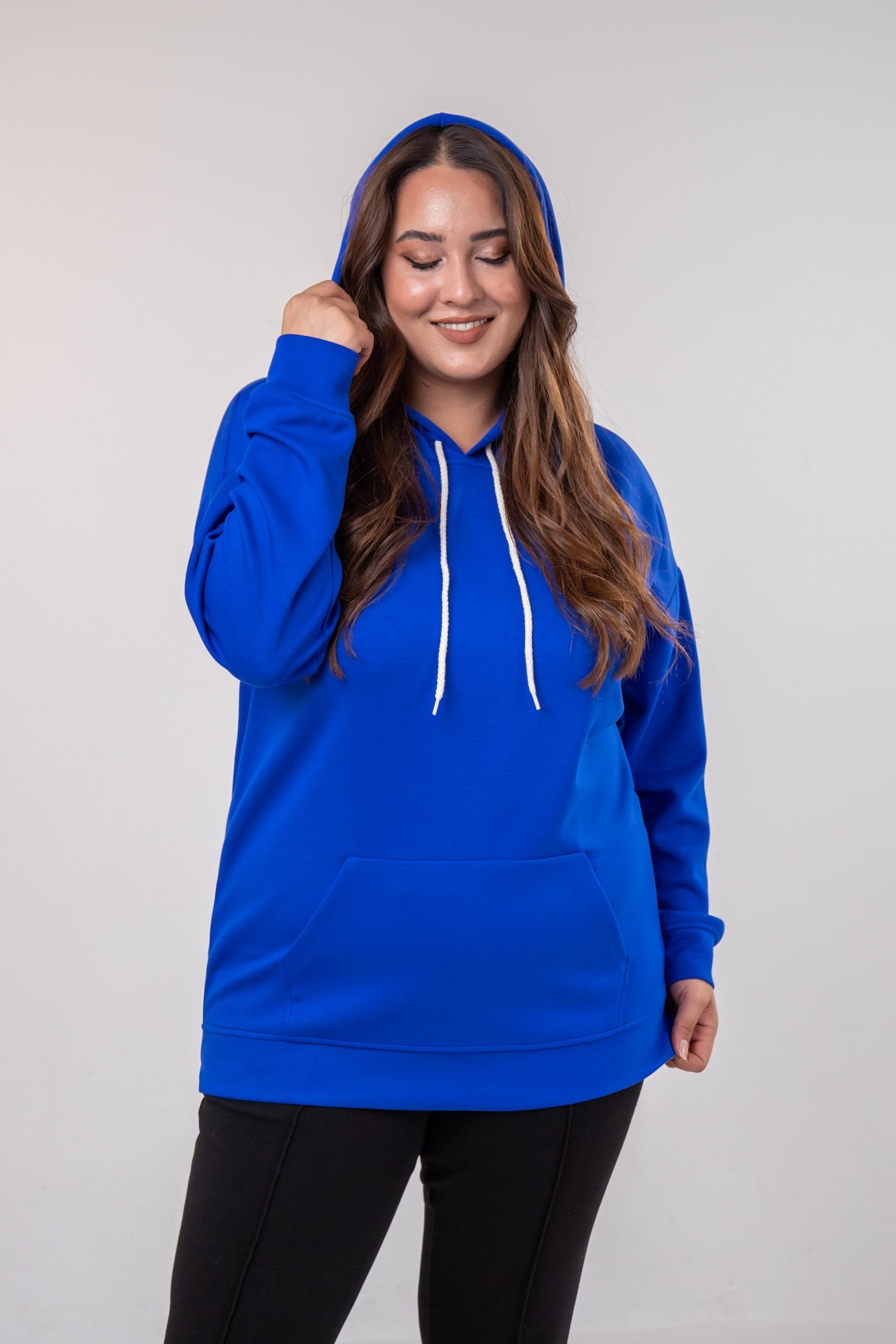 Büyük Beden 122655 Bağcıklı Sweat Mavi