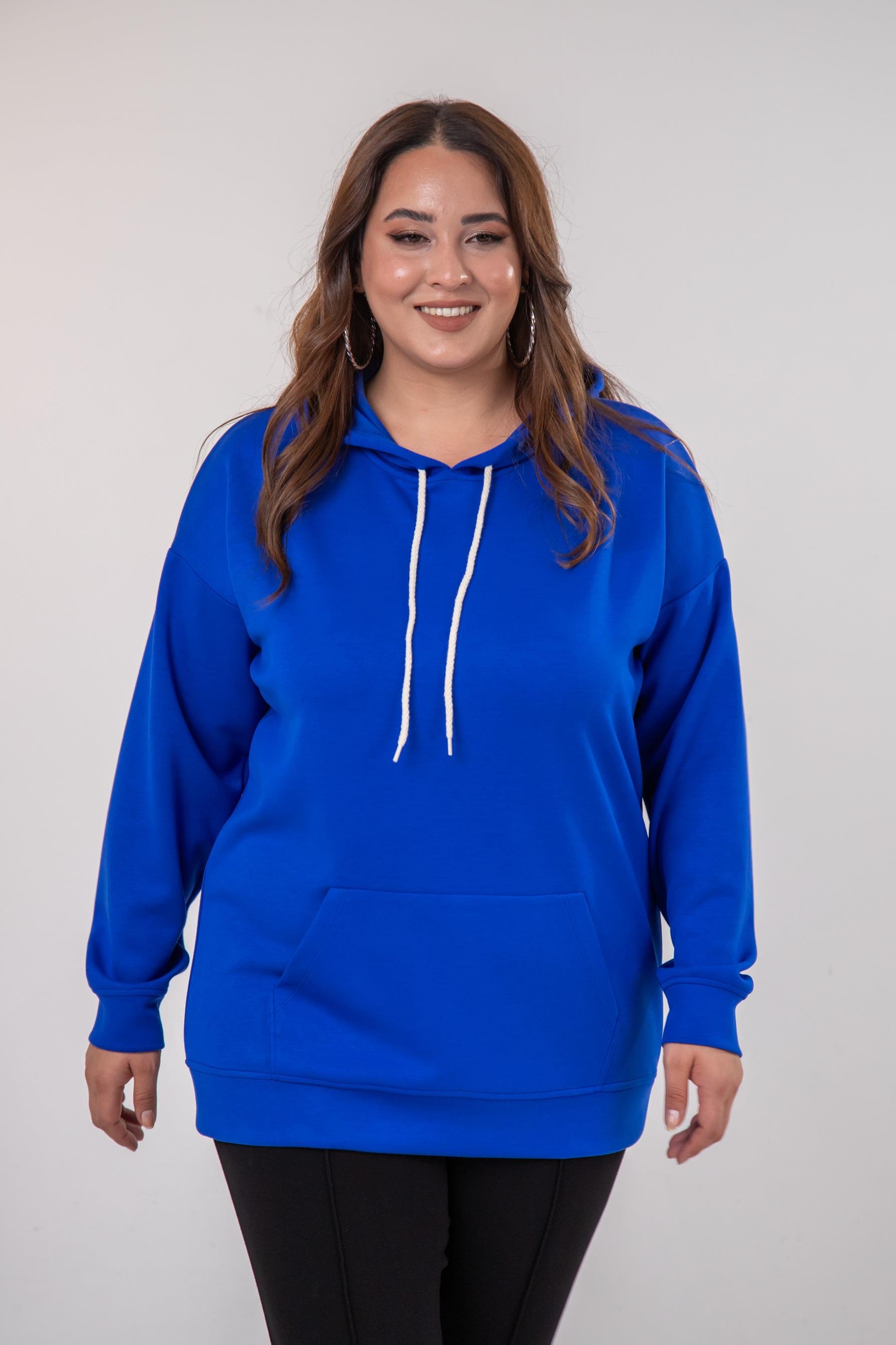 Büyük Beden 122655 Bağcıklı Sweat Mavi