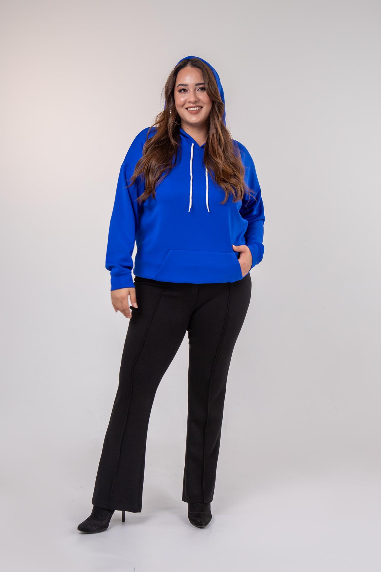 Büyük Beden 122655 Bağcıklı Sweat Mavi