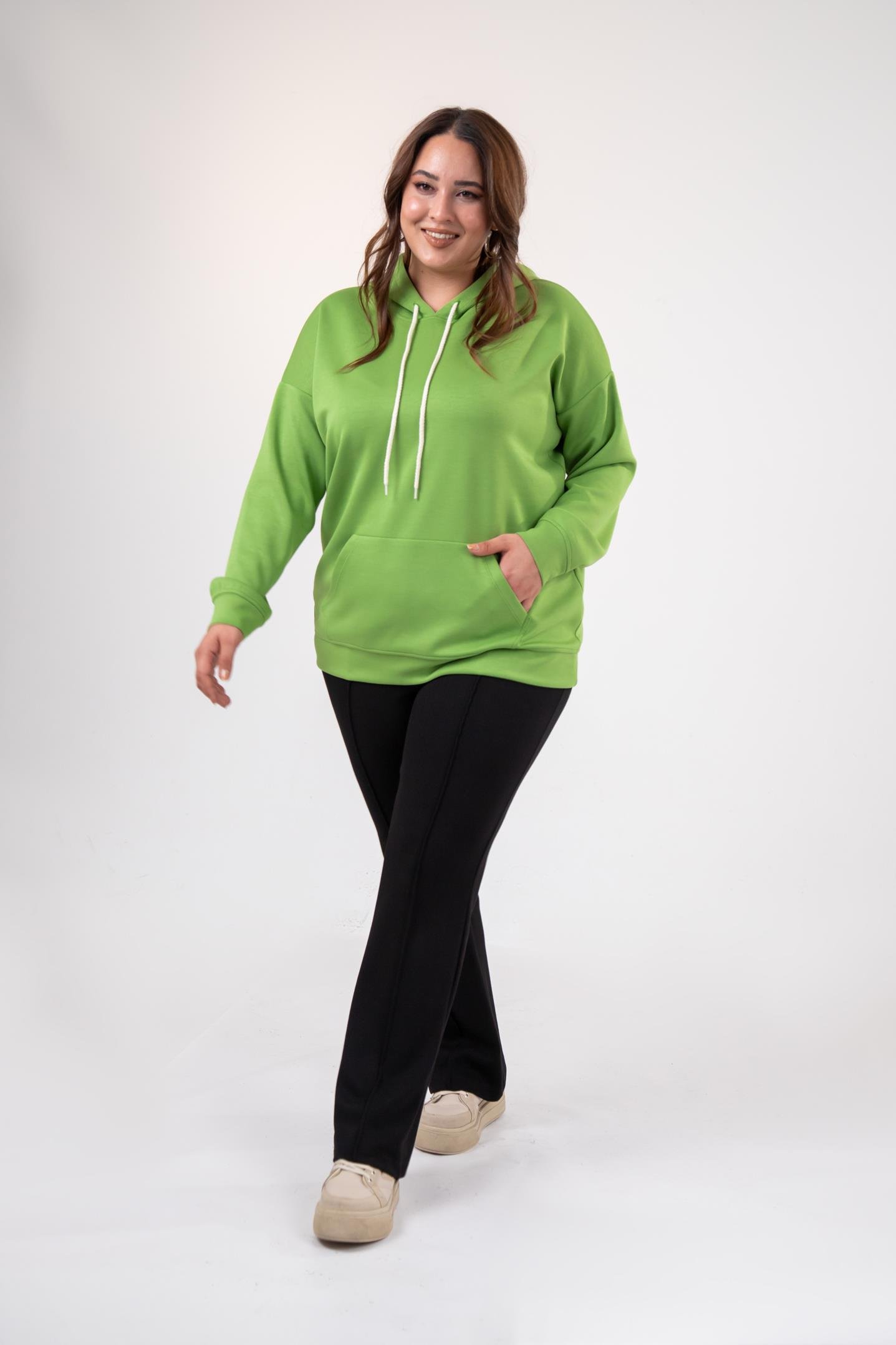 Büyük Beden 122655 Bağcıklı Sweat Yeşıl