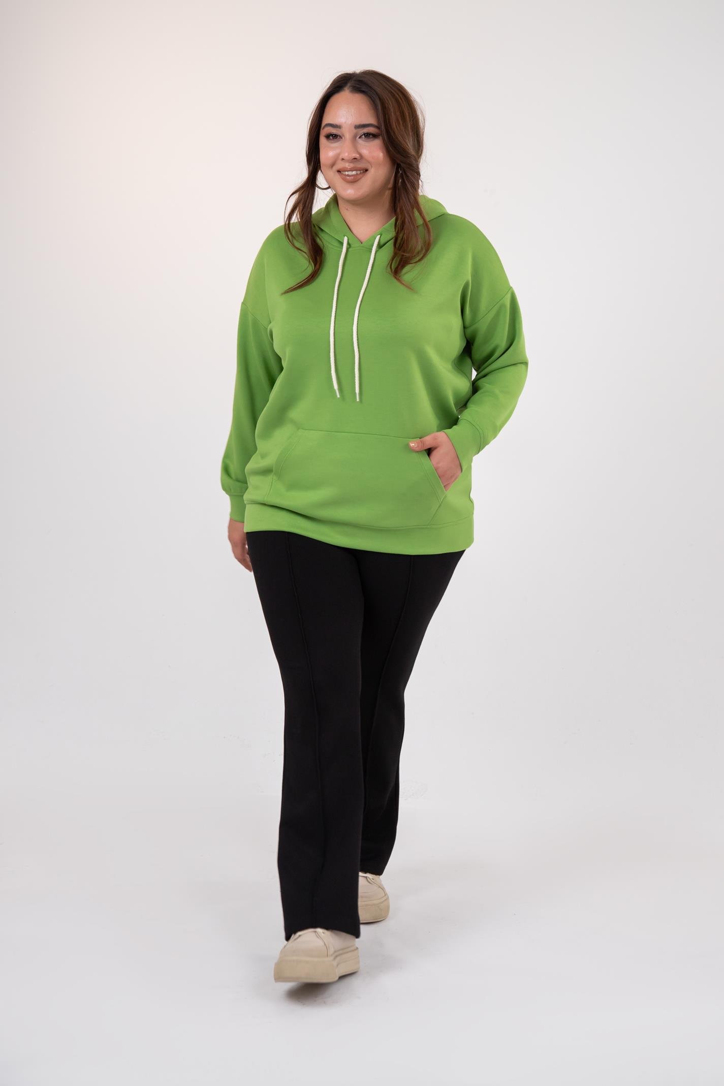 Büyük Beden 122655 Bağcıklı Sweat Yeşıl