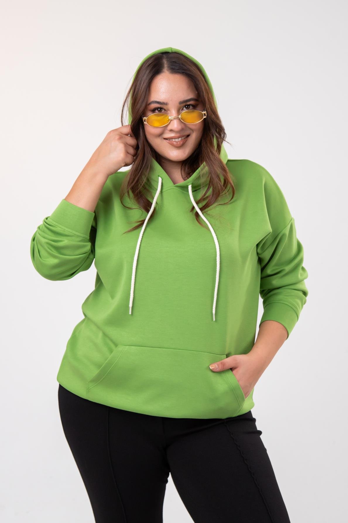 Büyük Beden 122655 Bağcıklı Sweat Yeşıl