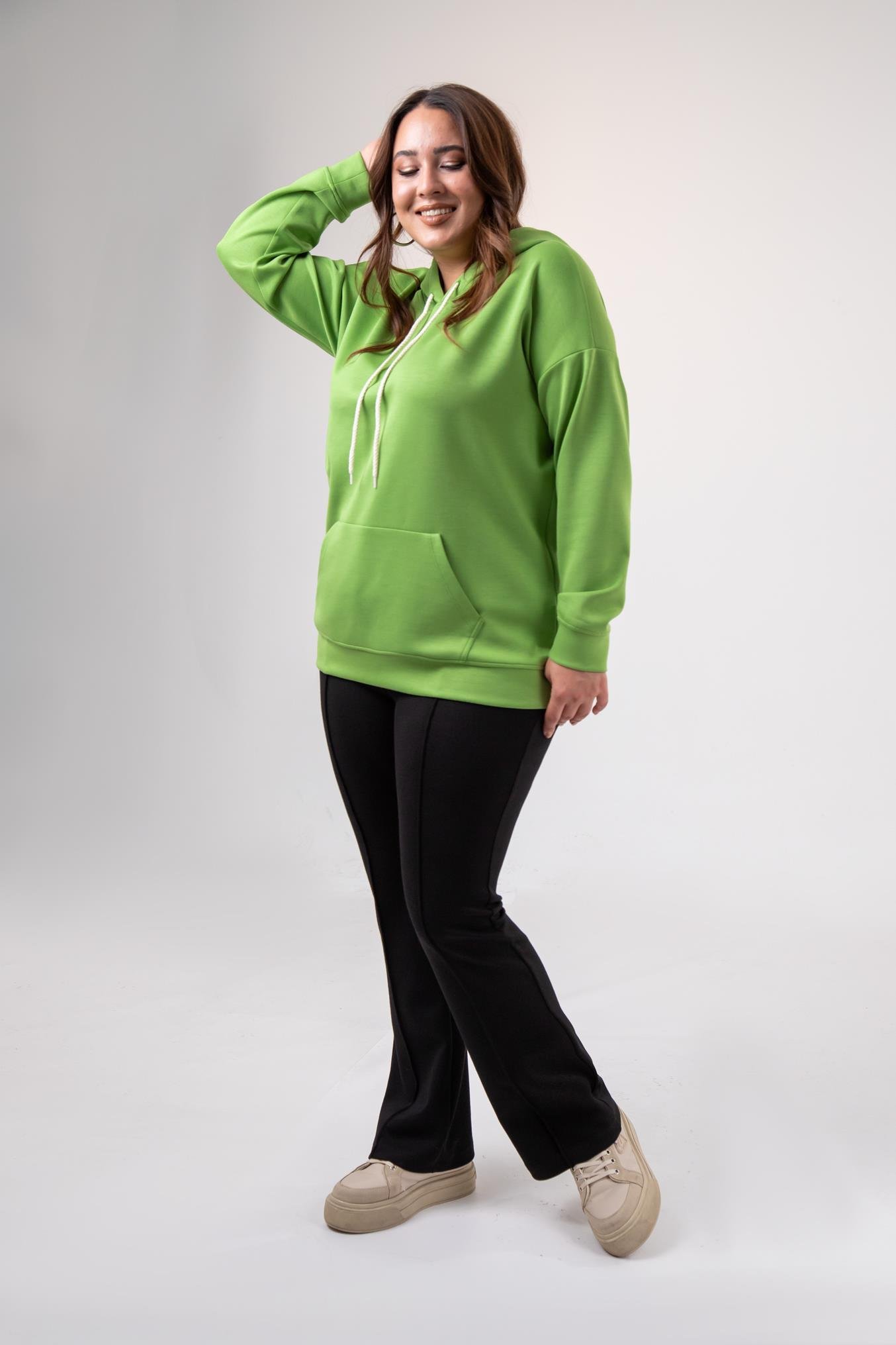 Büyük Beden 122655 Bağcıklı Sweat Yeşıl