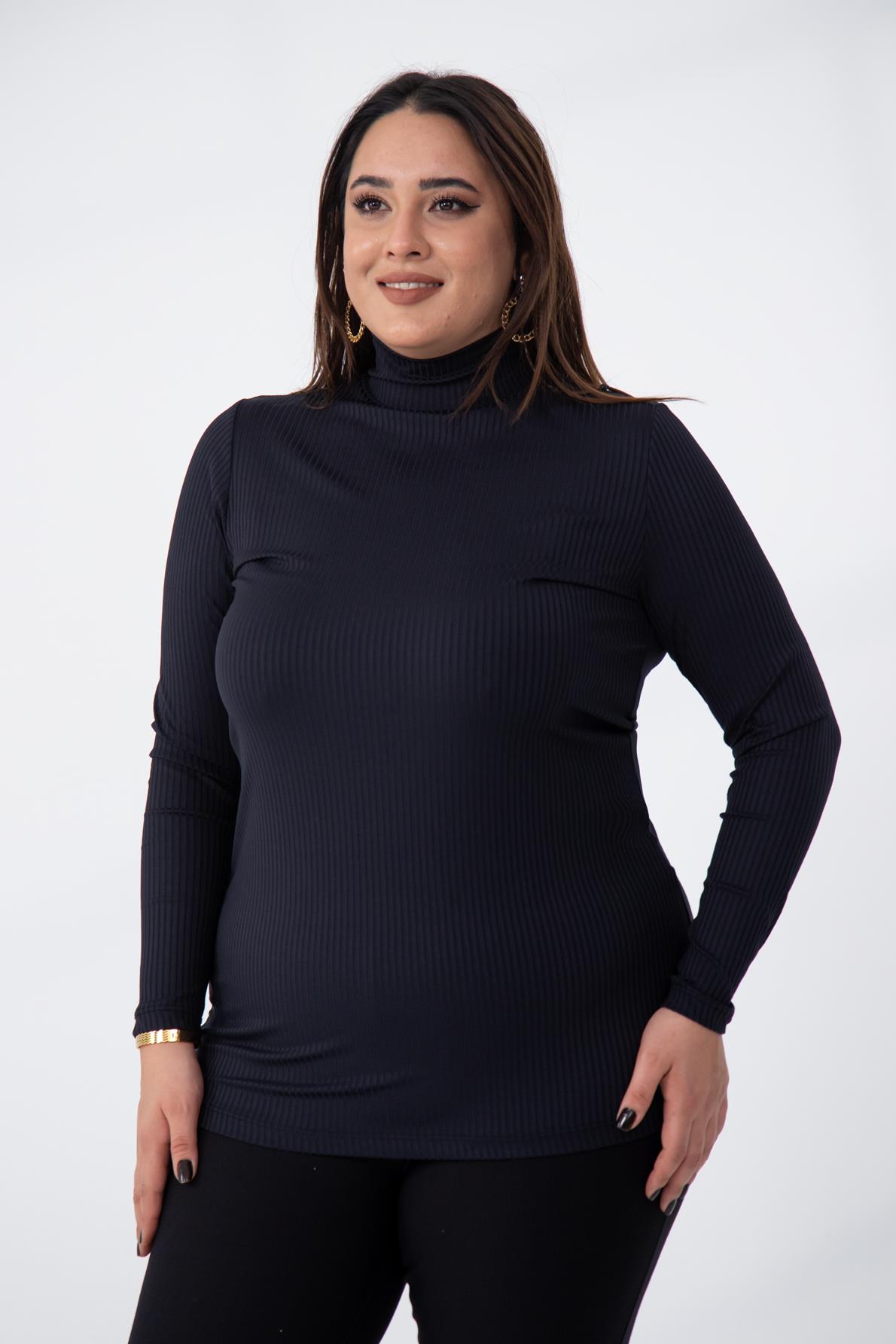 Büyük Beden 1228023 Fitilli Boğazlı Bady  Siyah