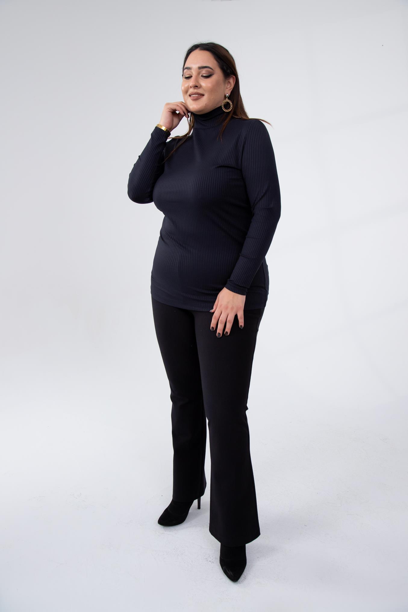 Büyük Beden 1228023 Fitilli Boğazlı Bady  Siyah