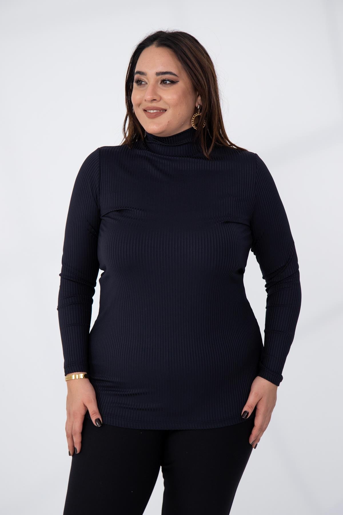 Büyük Beden 1228023 Fitilli Boğazlı Bady  Siyah