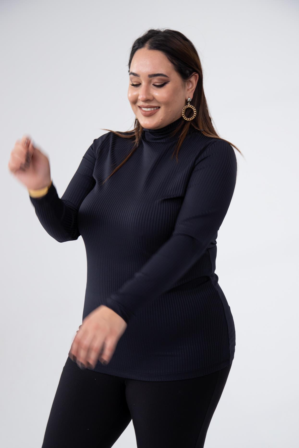 Büyük Beden 1228023 Fitilli Boğazlı Bady  Siyah