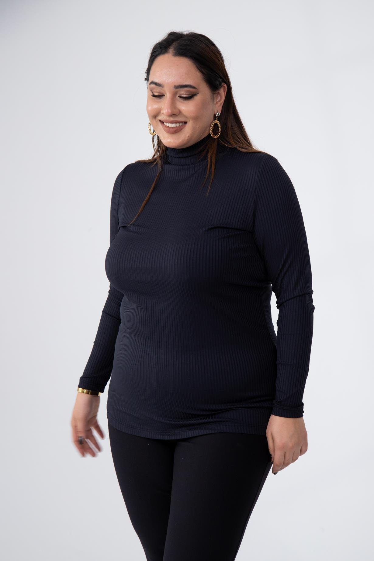 Büyük Beden 1228023 Fitilli Boğazlı Bady  Siyah