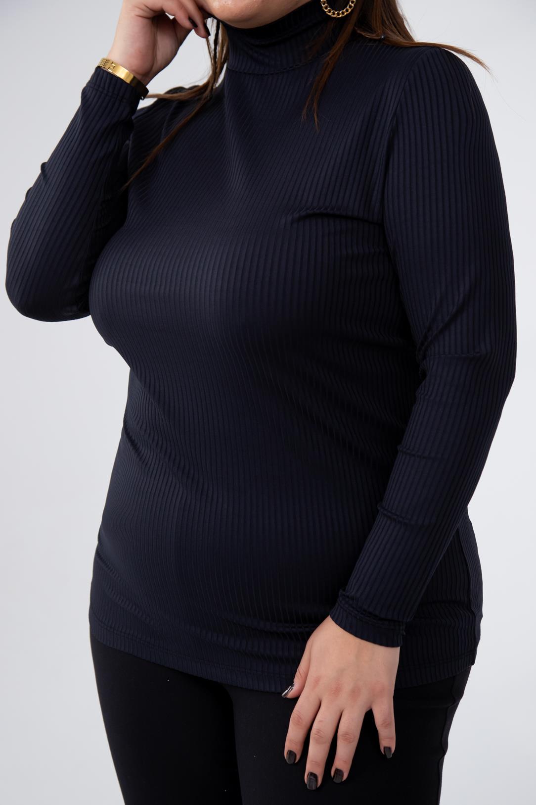 Büyük Beden 1228023 Fitilli Boğazlı Bady  Siyah